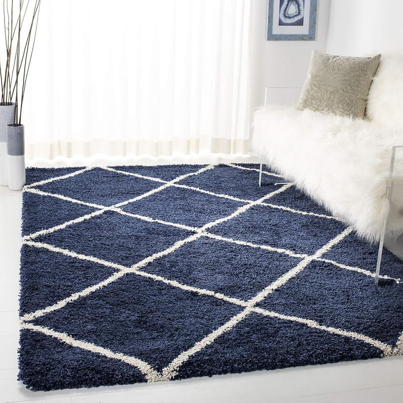 Image of Shaggy Carpet for Home 4X6 FEET Ultra-Soft, Thick, and Stylish Shag Texture Ideal for Living Room, Bedroom, or Office - Easy to Clean and Perfect (DiamondBlueIvory)