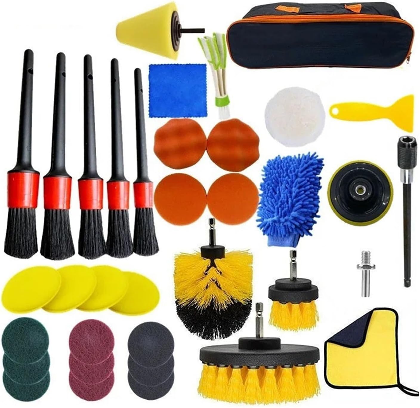 SSIMOO Car Cleaning Kit Scrubber Drill Detailing Brush Set Air Conditioner Vents Towel Polisher Car Auto Detailing Tools(Set 1-36Pcs)