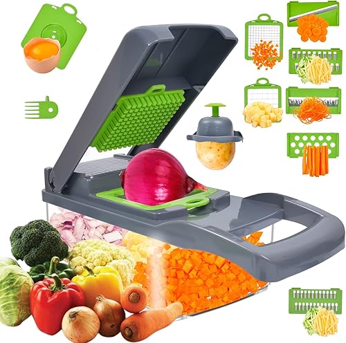 Picador de verduras, picador multifuncional 12 en 1, cortador de verduras de cocina, picador de alimentos de cebolla de patatas con pelador de