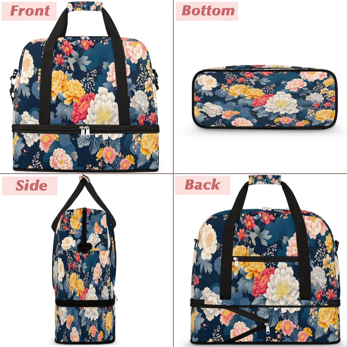 Japanese Flower Color Travel Duffle Bags With Shoes Compartment for Women Men Weekender Overnight Bag Foldable Sports Tote Gym Carry On Luggage Handlebag for Travel Yoga Hospital Workout
