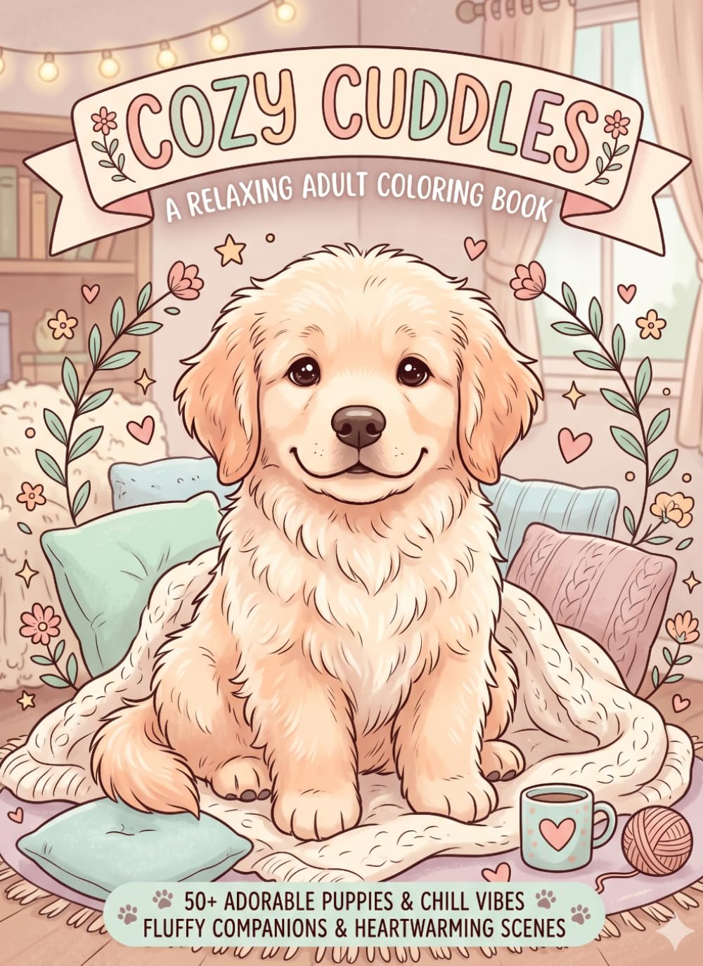 Cozy Puppy Coloring Book for Adults: Bold and Easy Designs for Stress Relief