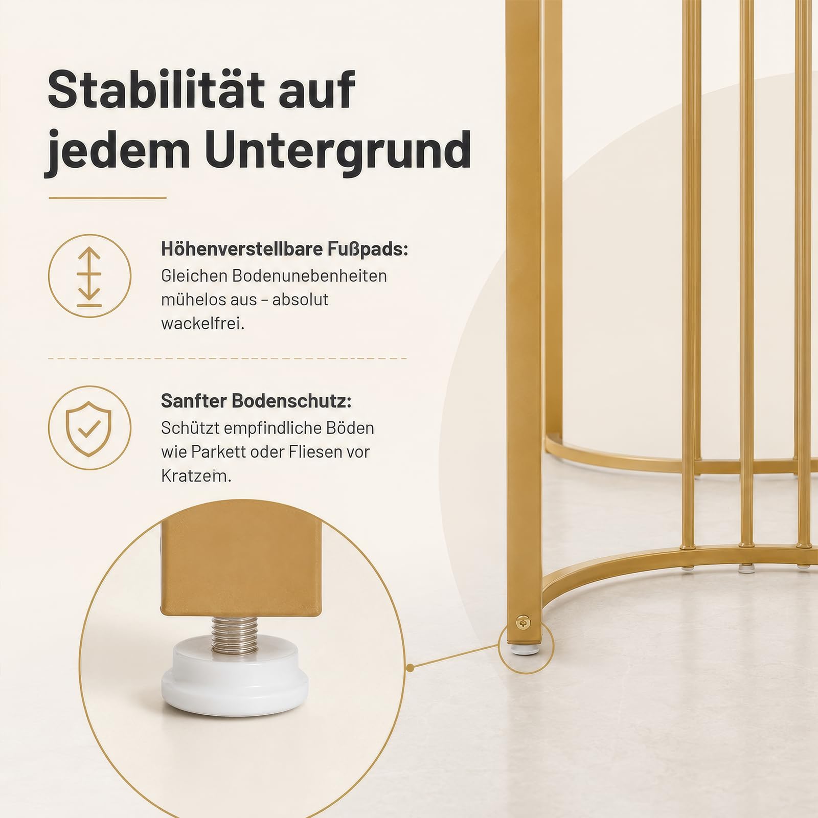 Esstisch 140 x 80 cm Weiß Gold, moderner Küchentisch mit Marmor-Optik, rechteckiger Esszimmertisch aus MDF mit Metallgestell, verstellbare Füße, für Esszimmer, Küche, Wohnzimmer