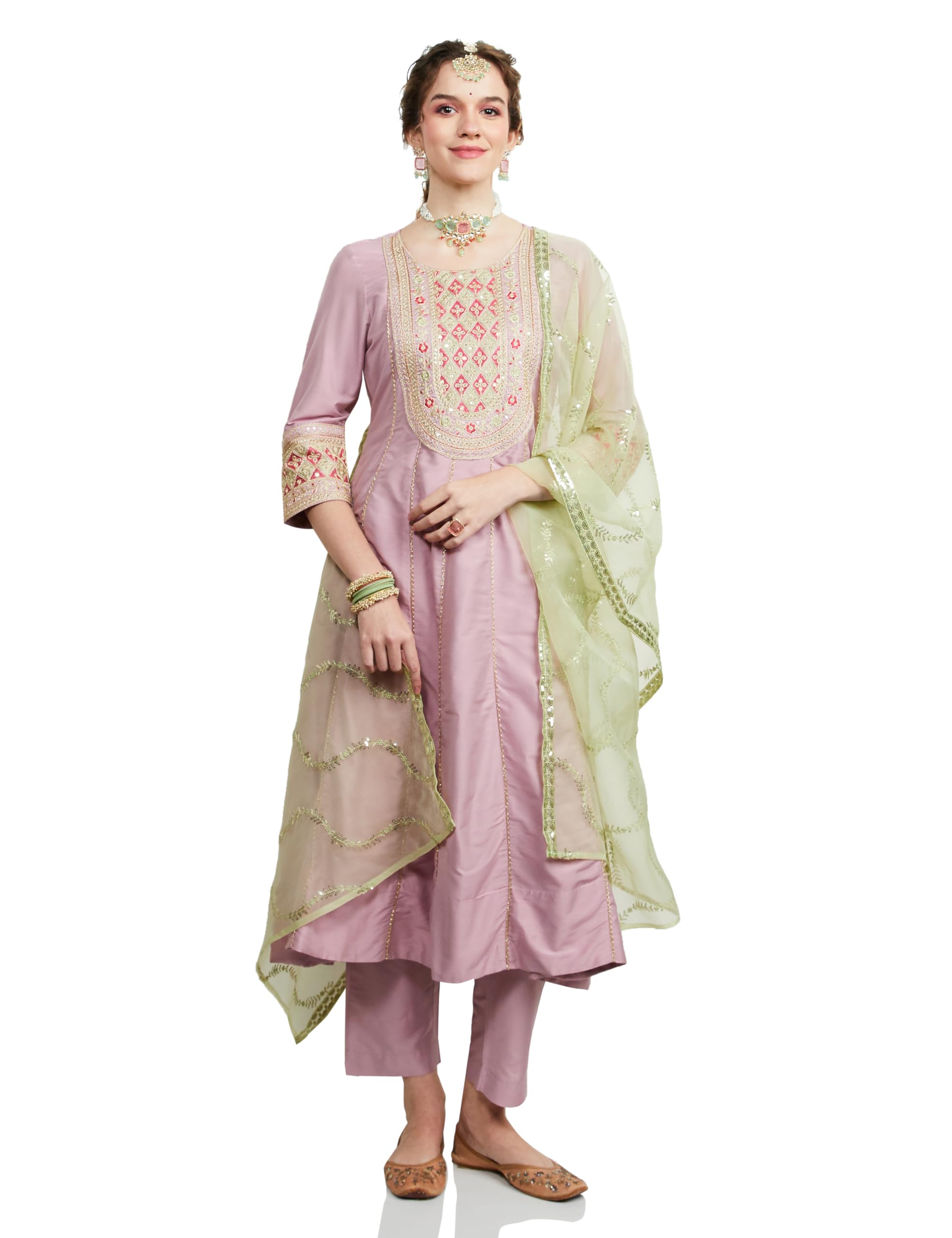 amazon brand - myx Women's Embroidered Anarkali Kurta Set with Organza Dupatta | Available in Plus Sizes-picture-35