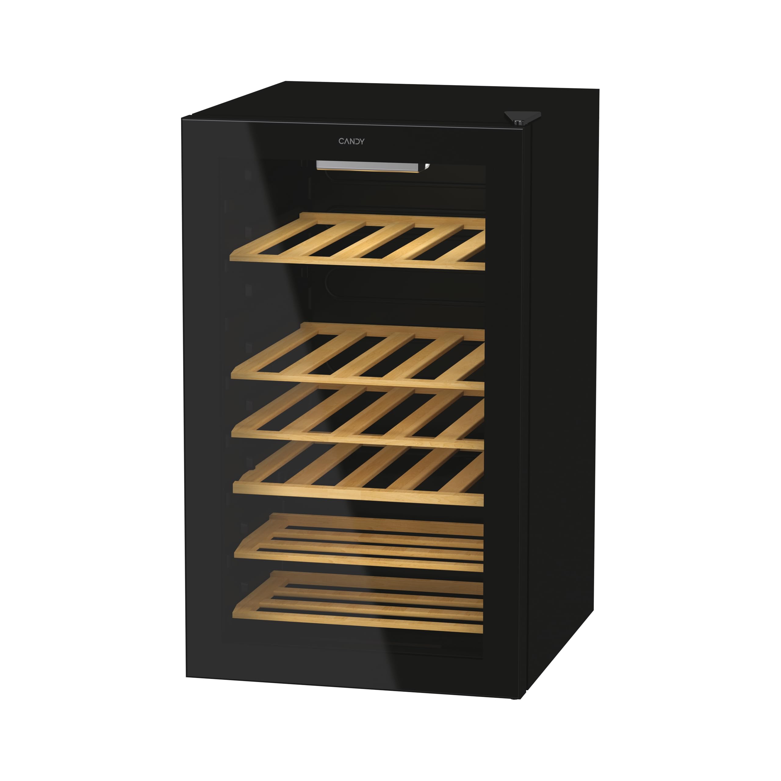 CANDY DiVino, Cantinetta vino a libera installazione 41 bottiglie con porta in vetro e luce LED, compatta e salvaspazio, A×P×L 84,5×54,5×49 cm, Nera – CWC 150 MHF