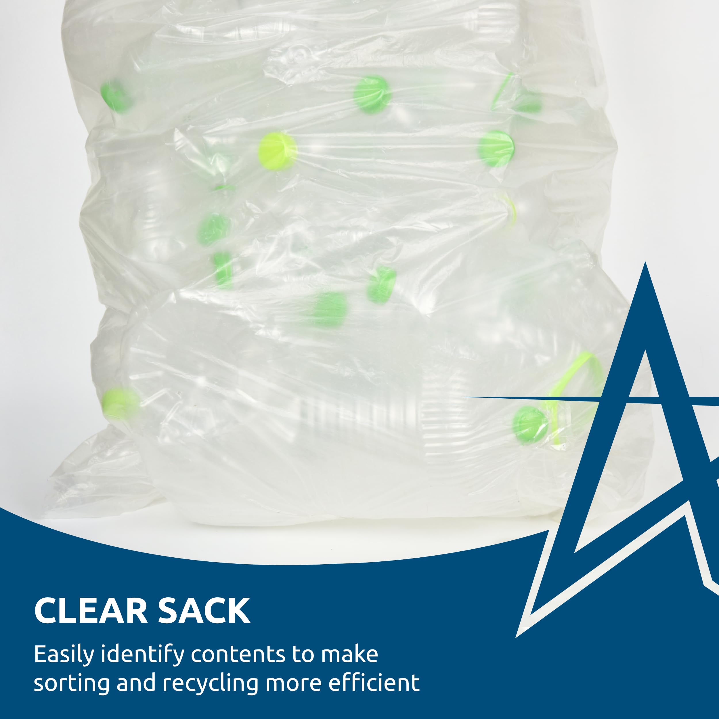 Andarta - Sacs poubelle transparents haute résistance – Boîte de 400 (capacité de 90 l) – Sacs poubelle très résistants – Peut contenir 15 kg de déchets – Sacs de recyclage transparents – Fabriqués à