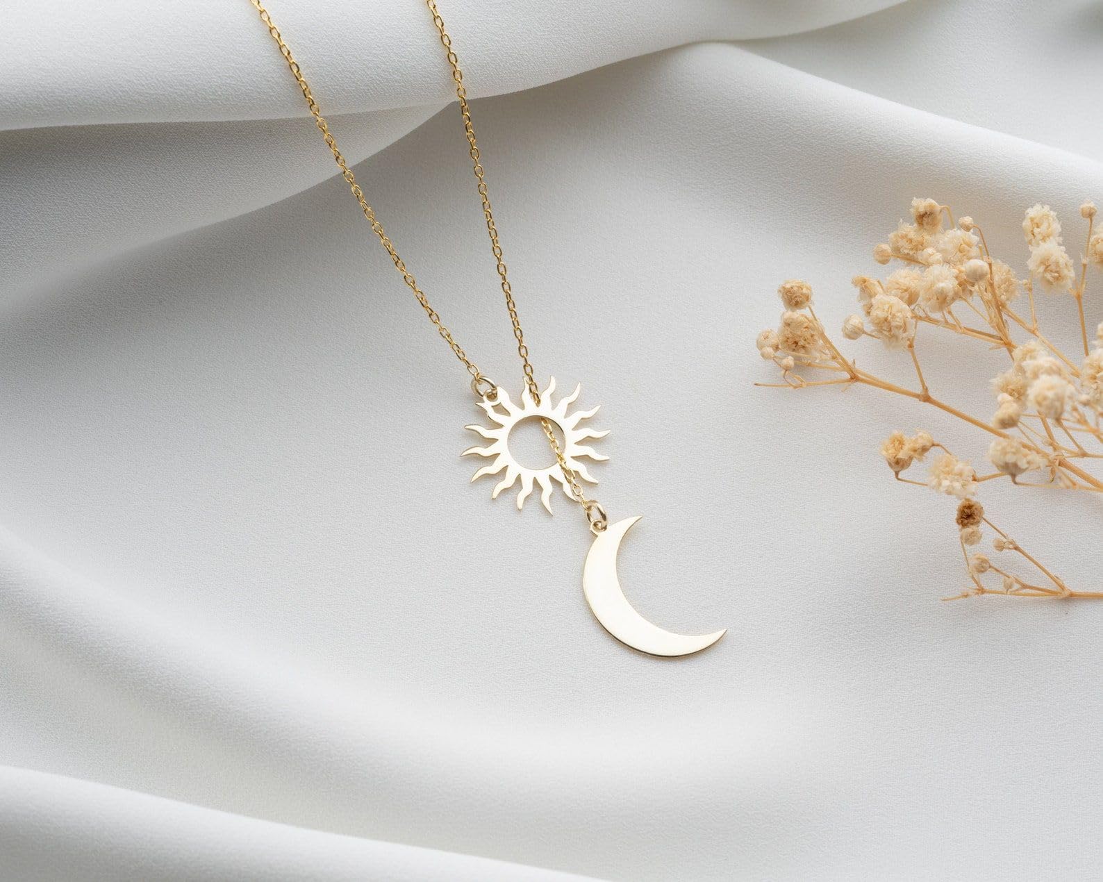 Oro sole e luna coppia collana, sole luna set argento amicizia ciondolo