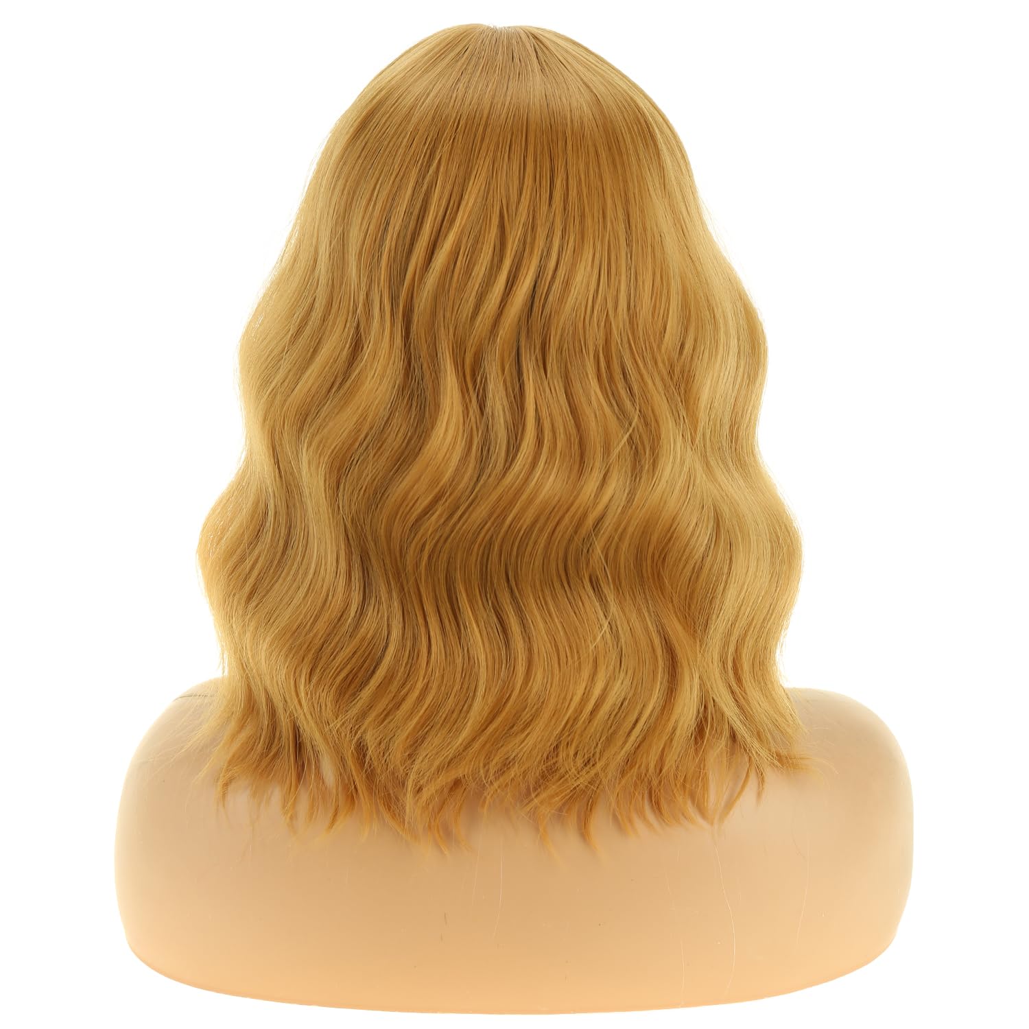 BERON 14 Inches Strawberry Blonde Wig with Bangs Short Blonde Bob Wigs Halloween Blonde Wigs for Women Loose Wavy Wig for Women Girls