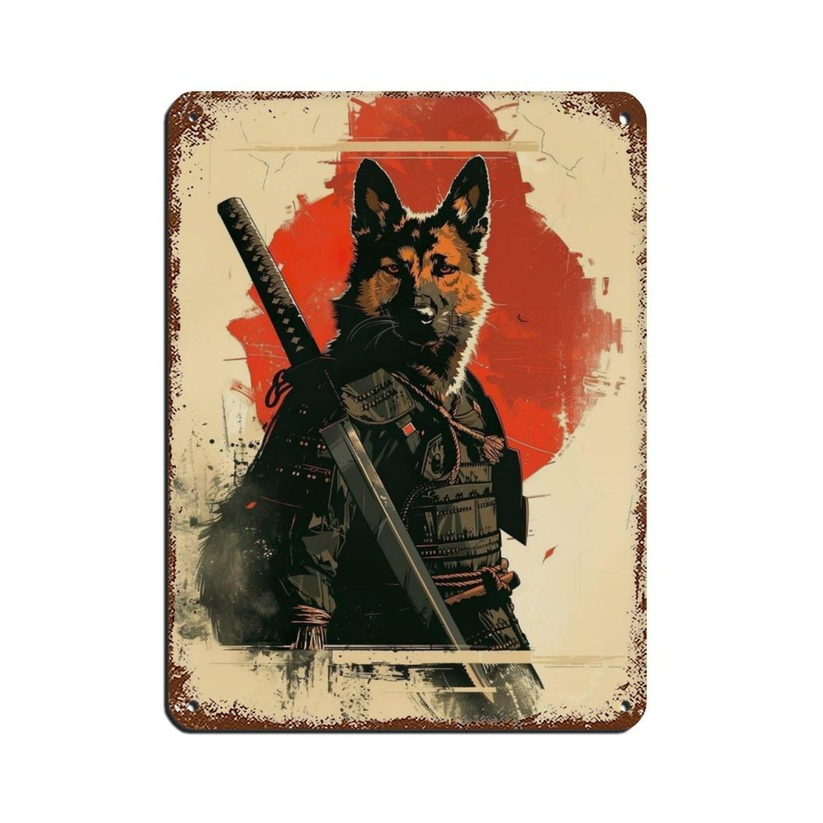 Lxwnze 30L X 40W Cm Ninja Dog Holding A Katana Sword, Tin Sign Vintage Metal Pub Club Cafe Bar Home Wall Art Decoration Poster Retro 12X16inch(30X40cm)