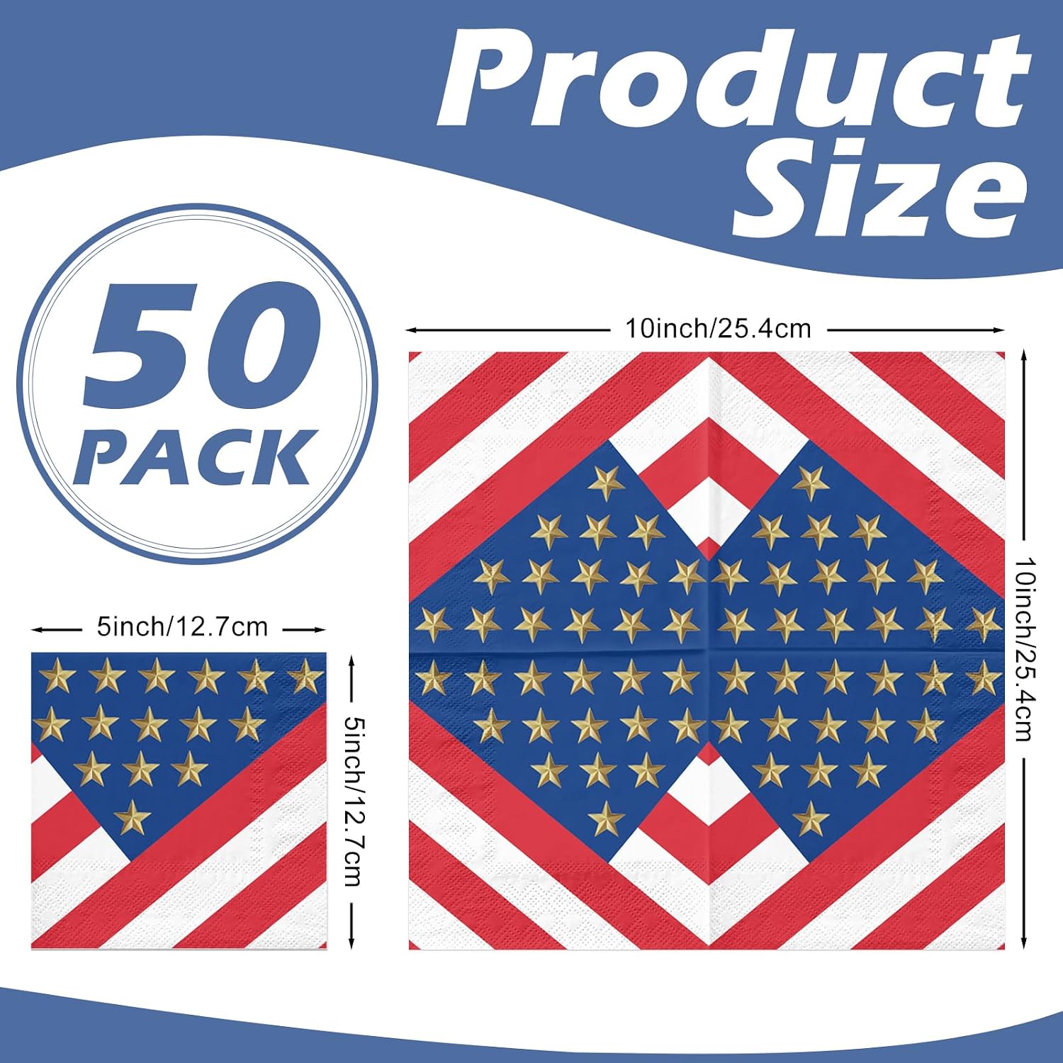 RUSPEPA Reversible Patriotic Wrapping Paper Roll Set, Mini Roll, Blue White Stars and Red White Stripes Design, 50 Pcs Patriotic Paper Napkins for 4th of July, Independence Day, Memorial Day image 4