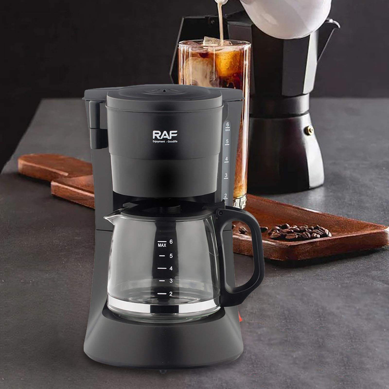 Cafetera Por Goteo con Adaptador Europeo, Indicador de Nivel de Agua Reutilizable, Máquina de Café con Filtro de Semiautomático para Ca