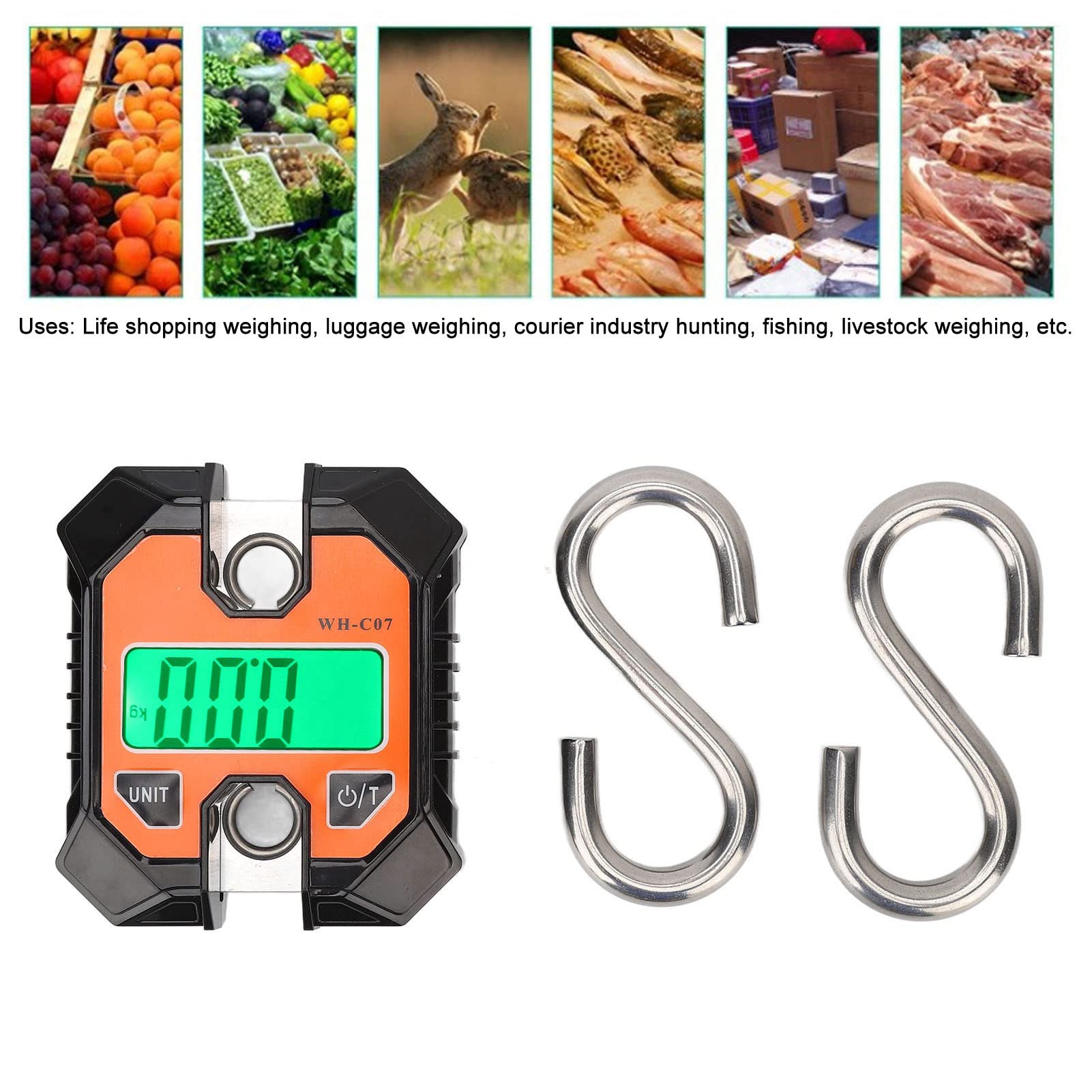 Cyfrowa waga wędkarska Elektroniczna waga hakowa z podświetlanym wyświetlaczem LCD Bardzo dokładna waga od 0,2 kg do 100 kg Przenośna waga wisząca do bagażu Polowanie Wędkarstwo