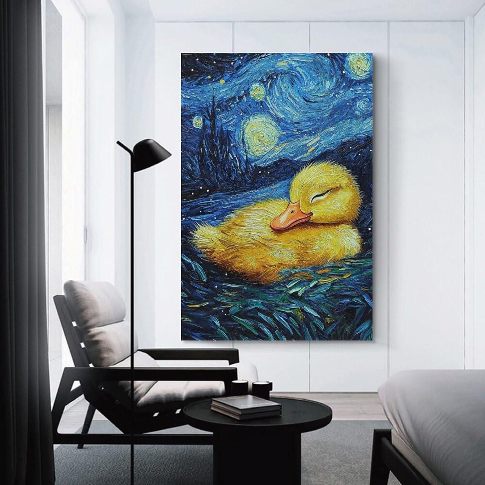 Junmoney Unframe-Style-13 Baby Duck Duckling In Starry Night Canvas Wall Picture, 08X12inch(20X30cm), For Study, Office Or Focused Interiors, Home Office Artwork With Decorative Appeal