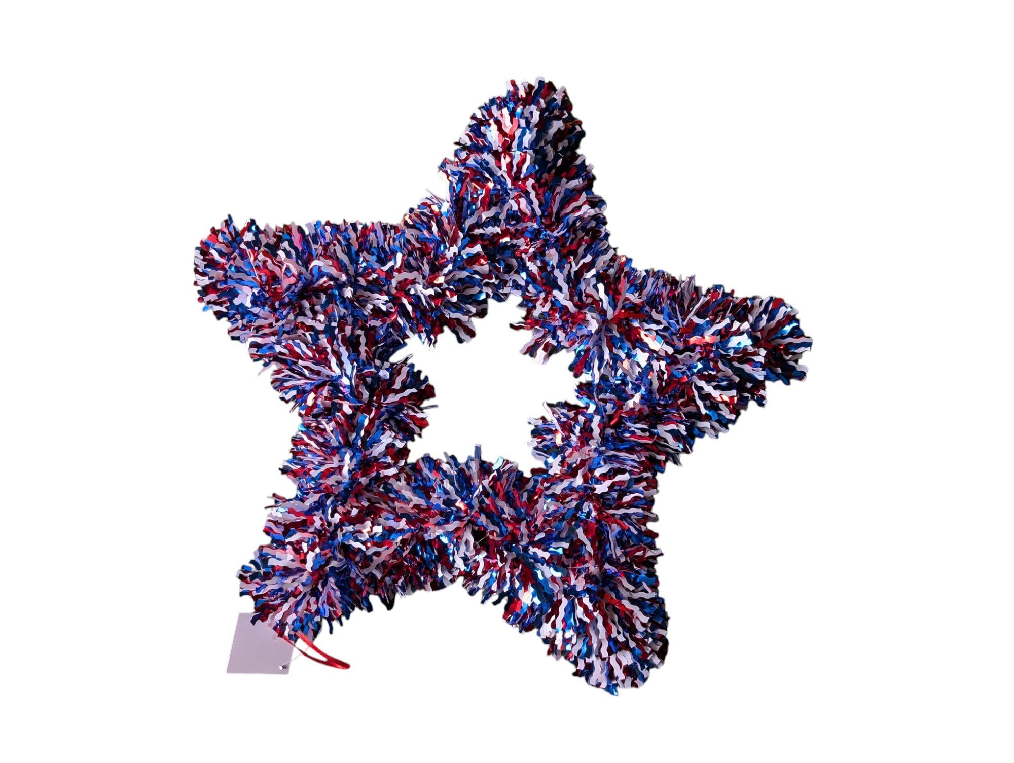4th of July Independance Day Tinsel Wreath - Shiny Red White and Blue Tinsel for Door 18 Inch Diameter