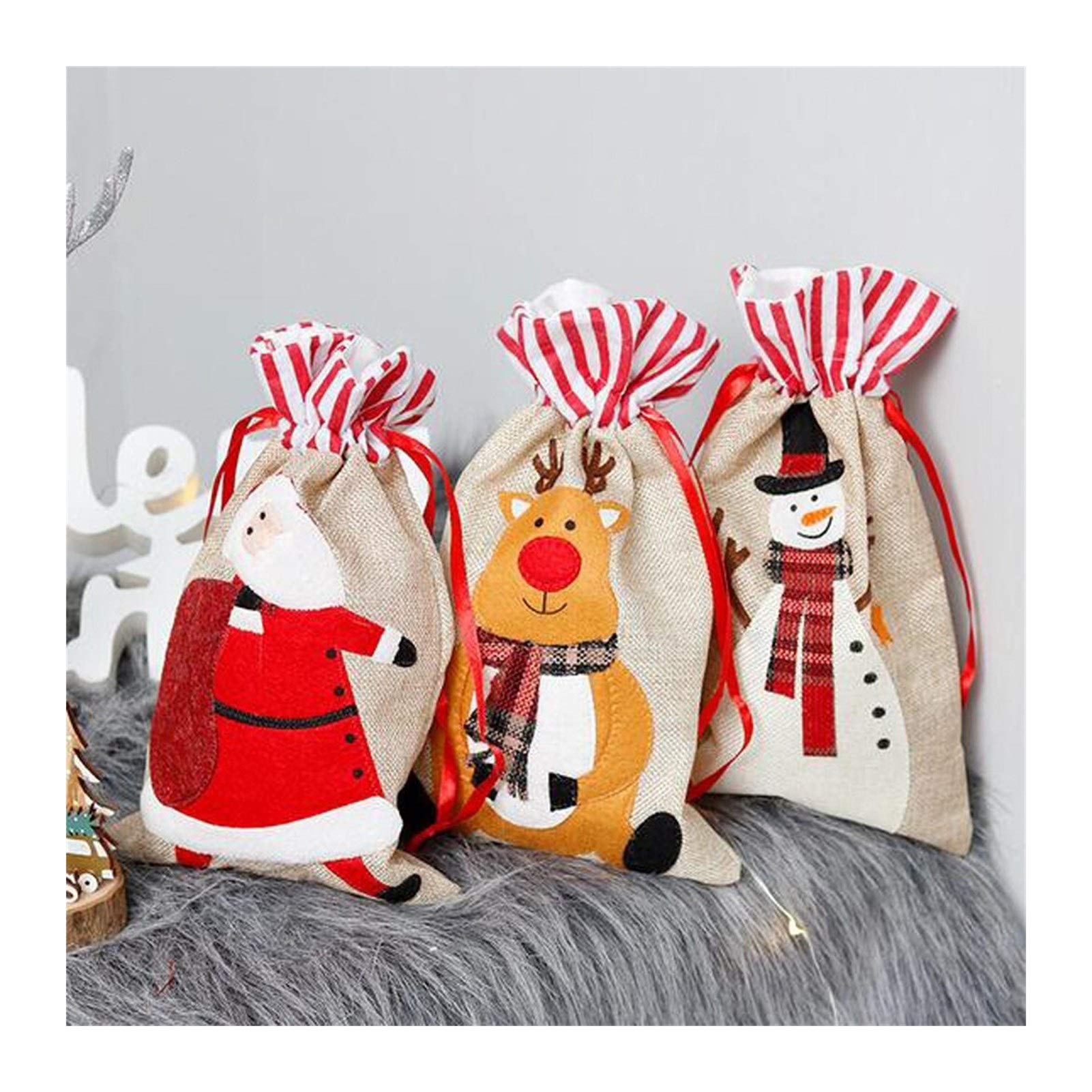 3pcs Xmas Gift Bag Santa Christmas Cotton Linen Sack Holder Drawstring Bag Candy Pouch Personalised Christmas Sacks Stocking 1KAIEUE-11-23-H