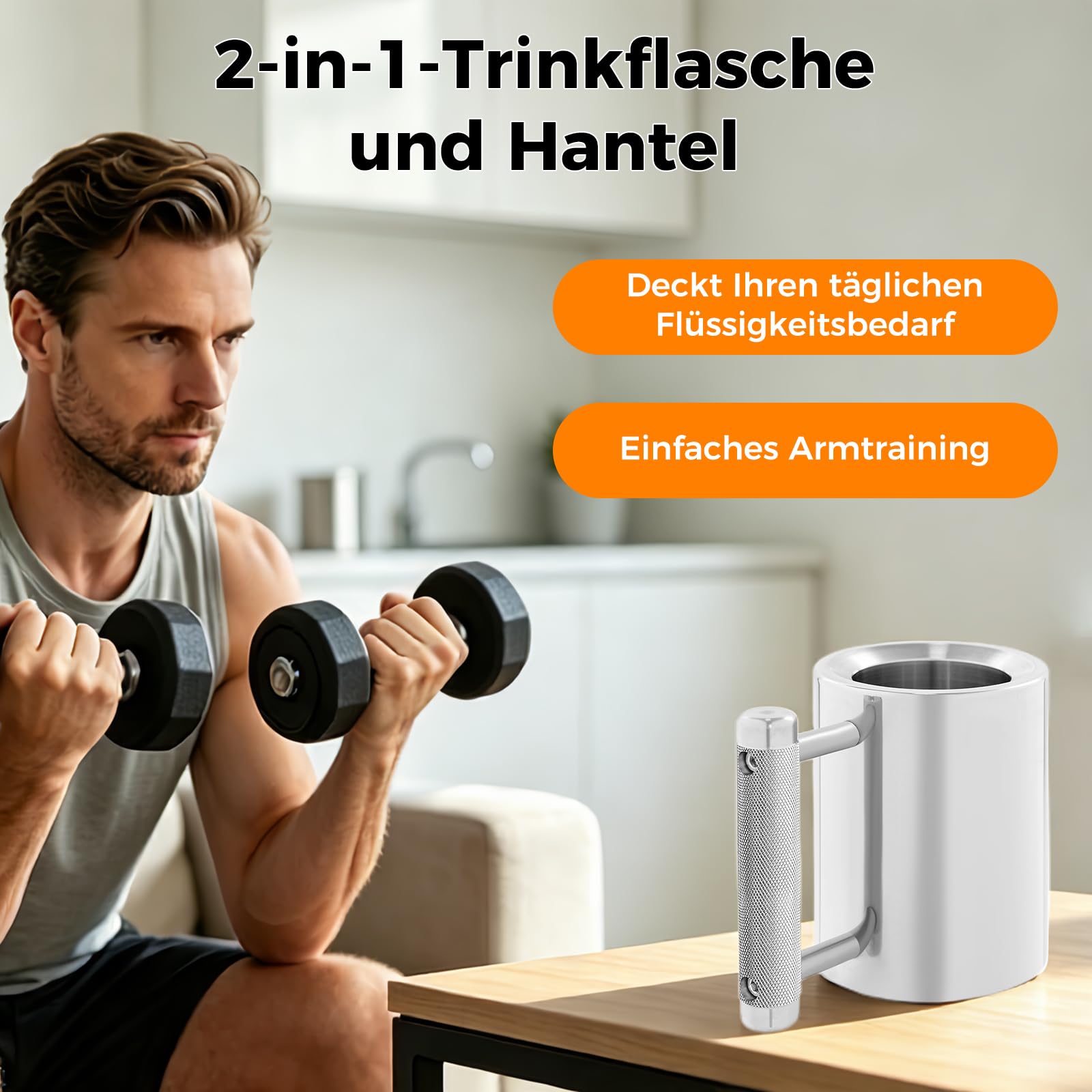 8kg Edelstahlbecher 300ml Hantel-Schwerer Beche mit Handle, Kurzhantel-Kaffeetasse Fitness-Trinkflasche für Fitnessstudios, Büros, Wohnzimmer