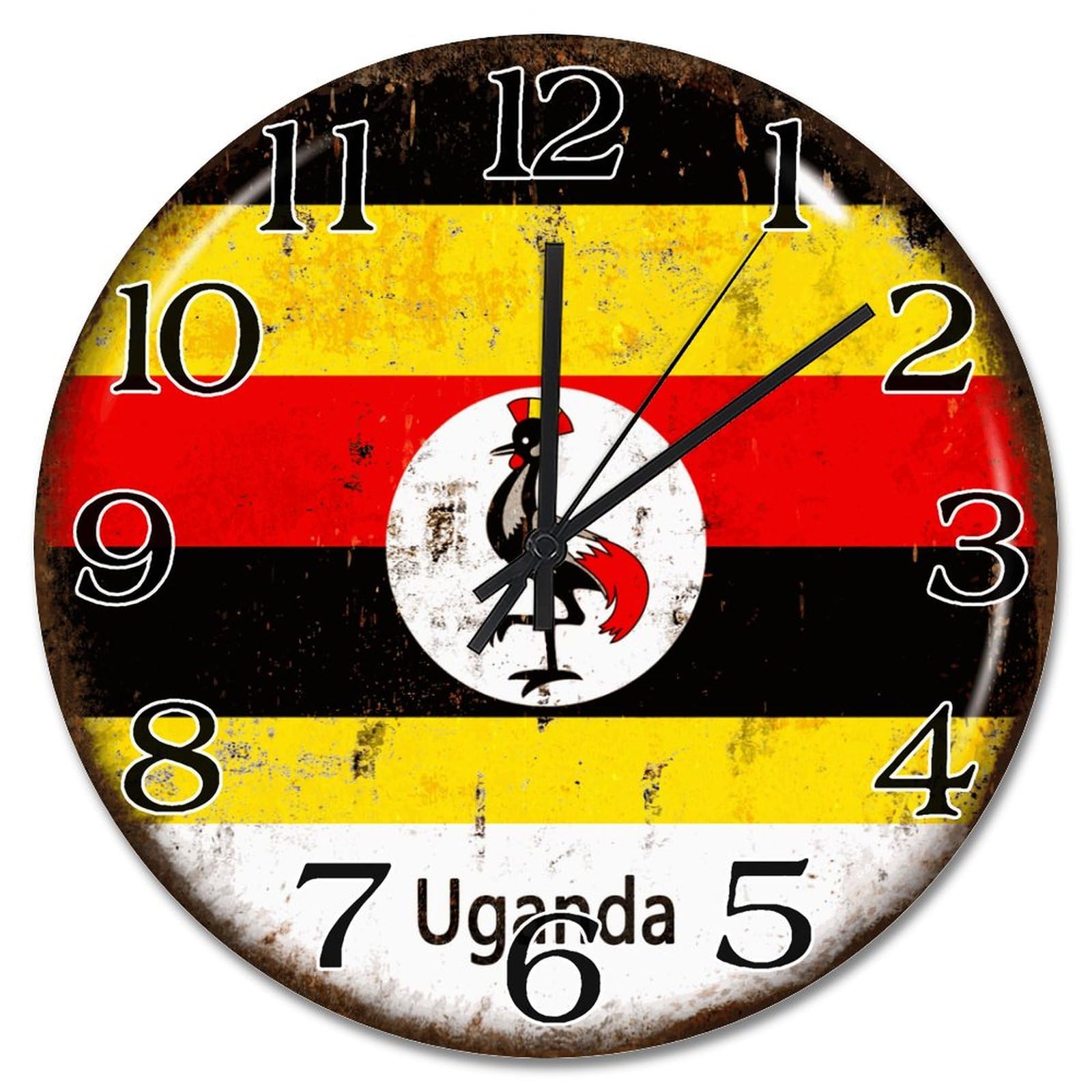 Horloge murale en bois drapeau Ouganda silencieuse sans tic-tac