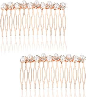 2 Pack Bridal Wedding Pearl Hair Accessories, French Side Alloy Rhinestone Hair Combs, Decorative Combs for Women, Fits Wedding, Proms, Bride, Bridesmaids and Flower Girls (Rose Gold)