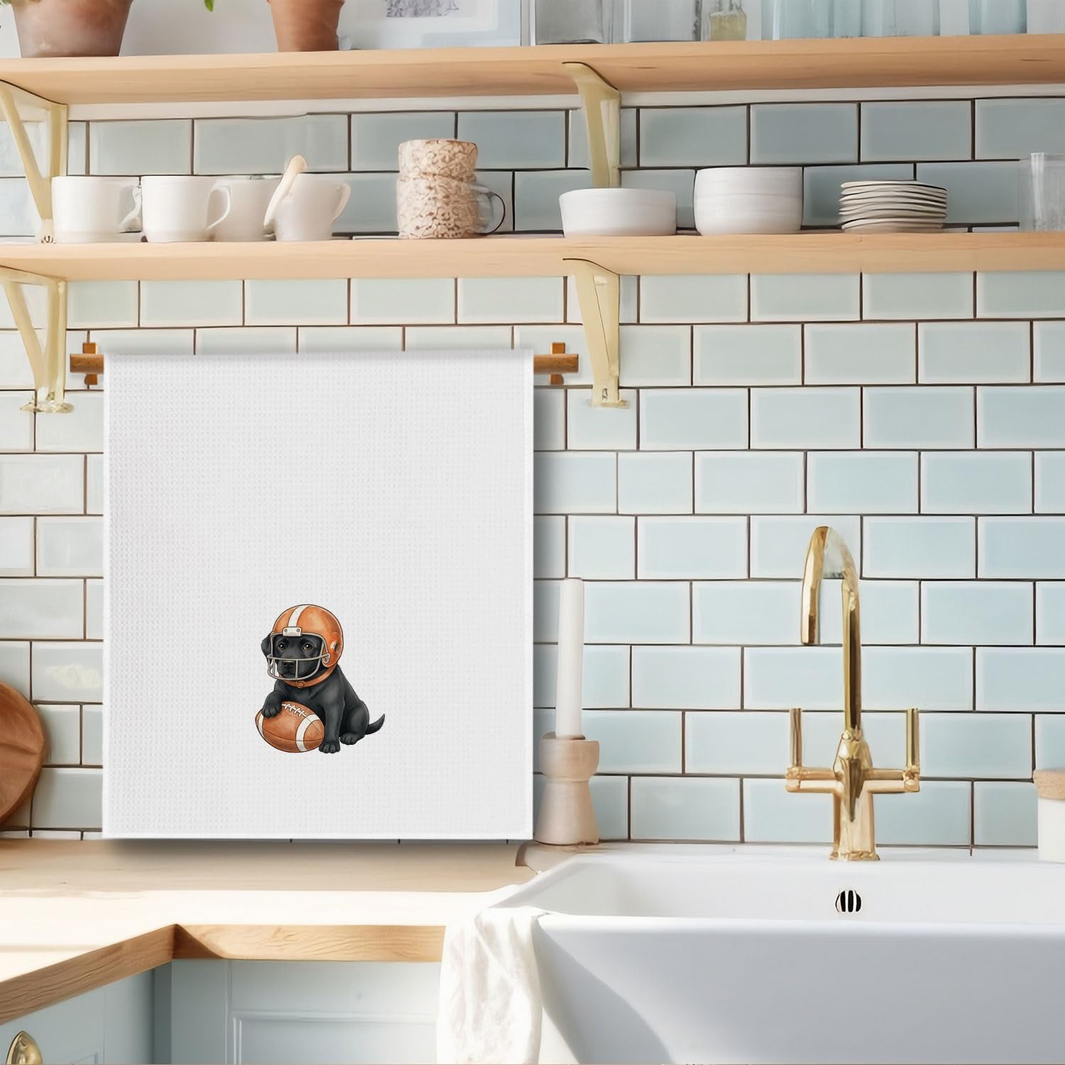Football Black Labrador Retriever Dog Kitchen Towels, Black Lab Gifts Dish Tea Towels, Football Lover Player Fan Gifts Decorative Hand Towel for Kitchen Bathroom, 16x24 Inch - Image 2