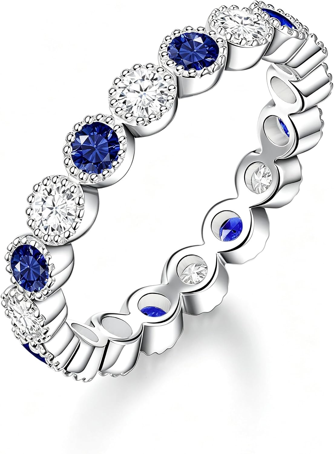 FWM Moissanite and Sapphire/Ruby/Emerald Milgrain Eternity Rings for Women
