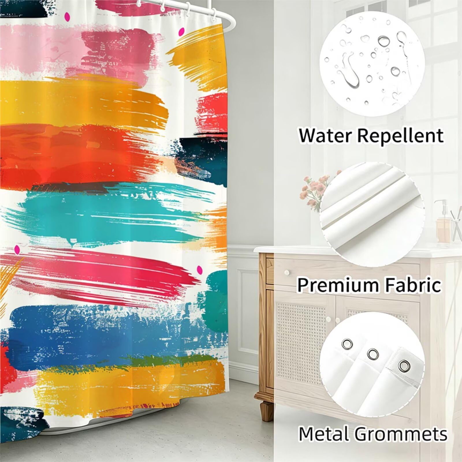 Duschvorhang 180x180cm, Duschvorhang Badewanne bunt, Shower Curtain mit Ösen und 12 Duschringen, Beschwerter Saum, Maschinenwaschbar, Schnell Trocknend, Wasserdicht Polyester, Graffiti J-728
