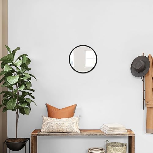 Miniatura 6 de JJUUYOU Espejo de pared redondo con marco de madera, 9.1 in de pared, espejos decorativos para dormitorio, espejo circular, estilo granja, espejo de