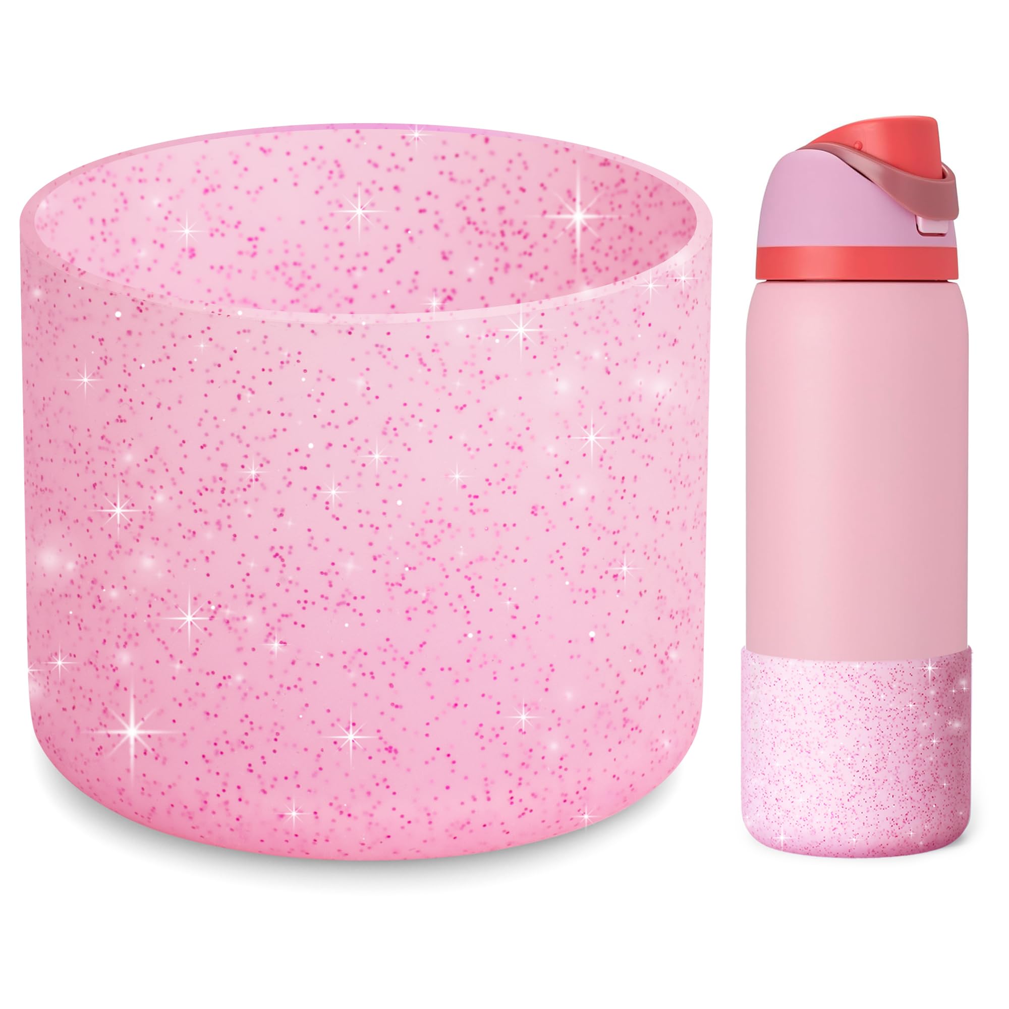 BUTRRRK Silicone Water Bottles Boot for Owala 32 oz, Anti-Slip Protective Sleeve Bottom for Owala (Glitter Pink)