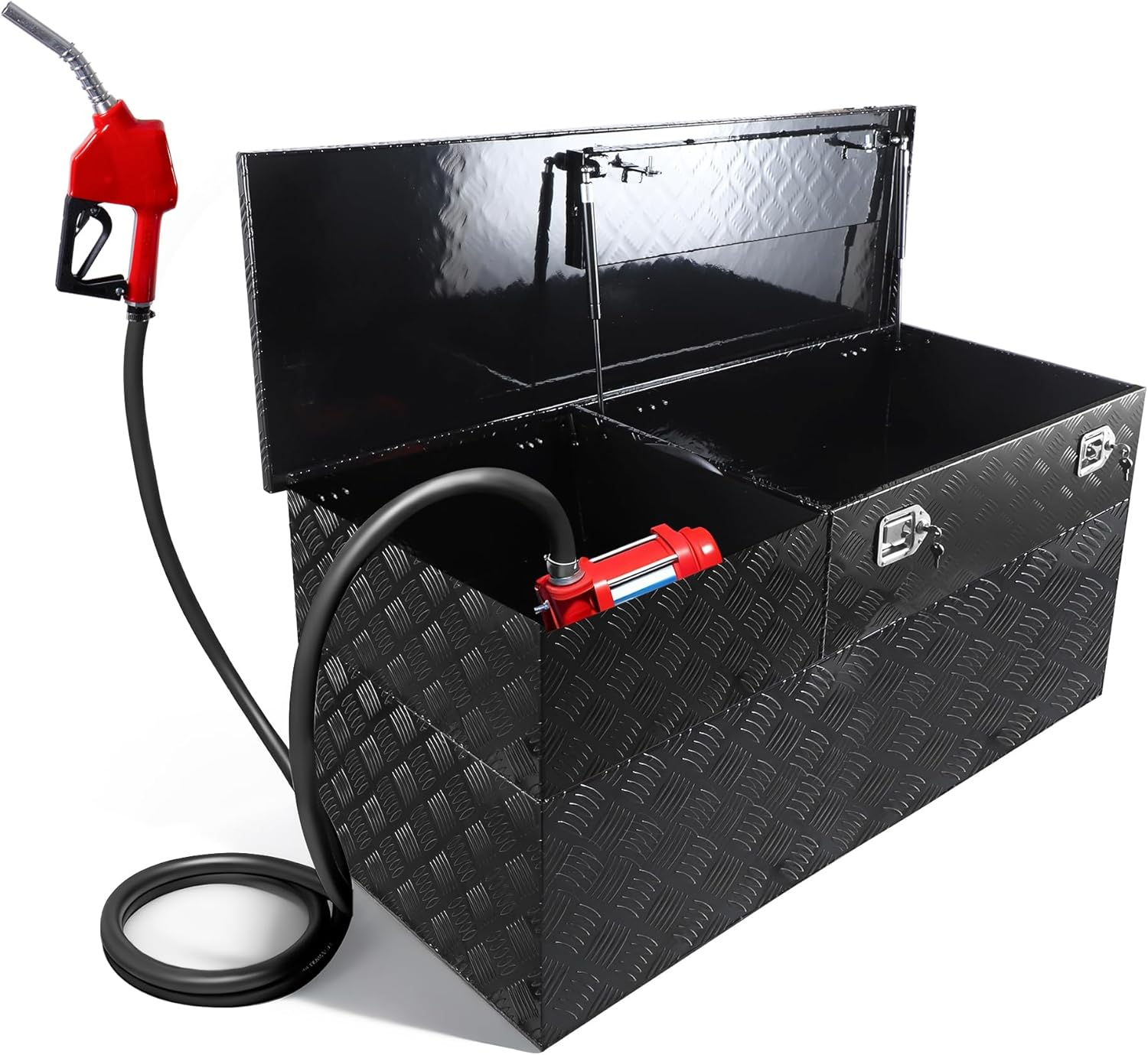 60 Gallon Fuel Transfer Tank Tool Box Combo with 12 GPM Pump, Truck Bed Fuel Tank Toolbox Combo with Toolbox, Aluminum Auxiliary Transfer Tank for Gasoline Diesel, Black