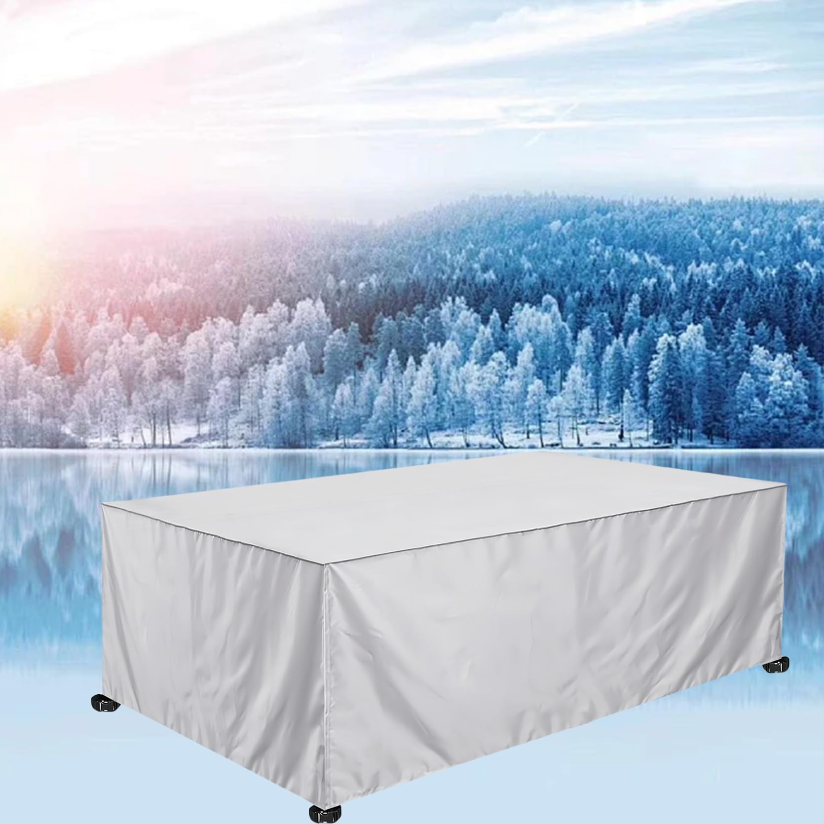 Xueqxue Ivory Outdoor Furniture Covers Waterproof 60 X 120 X 60 Cm(L X W X H) Tear Resistant, Waterproof, Windproof, Anti-Uv, Rectangular Garden Furniture Covers Waterproof, For Patio Table And Chairs Set,