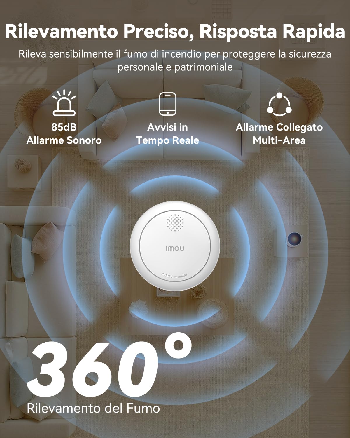 Imou Set di Rilevatore di Fumo Collegato con Stazione Zigbee, Allarme Antincendio Interconnesso, Sistema di Sicurezza Domestica, Rilevatore di Fumo Wi-Fi Senza Fili, Compatibile con l'App, 3 Pezzi