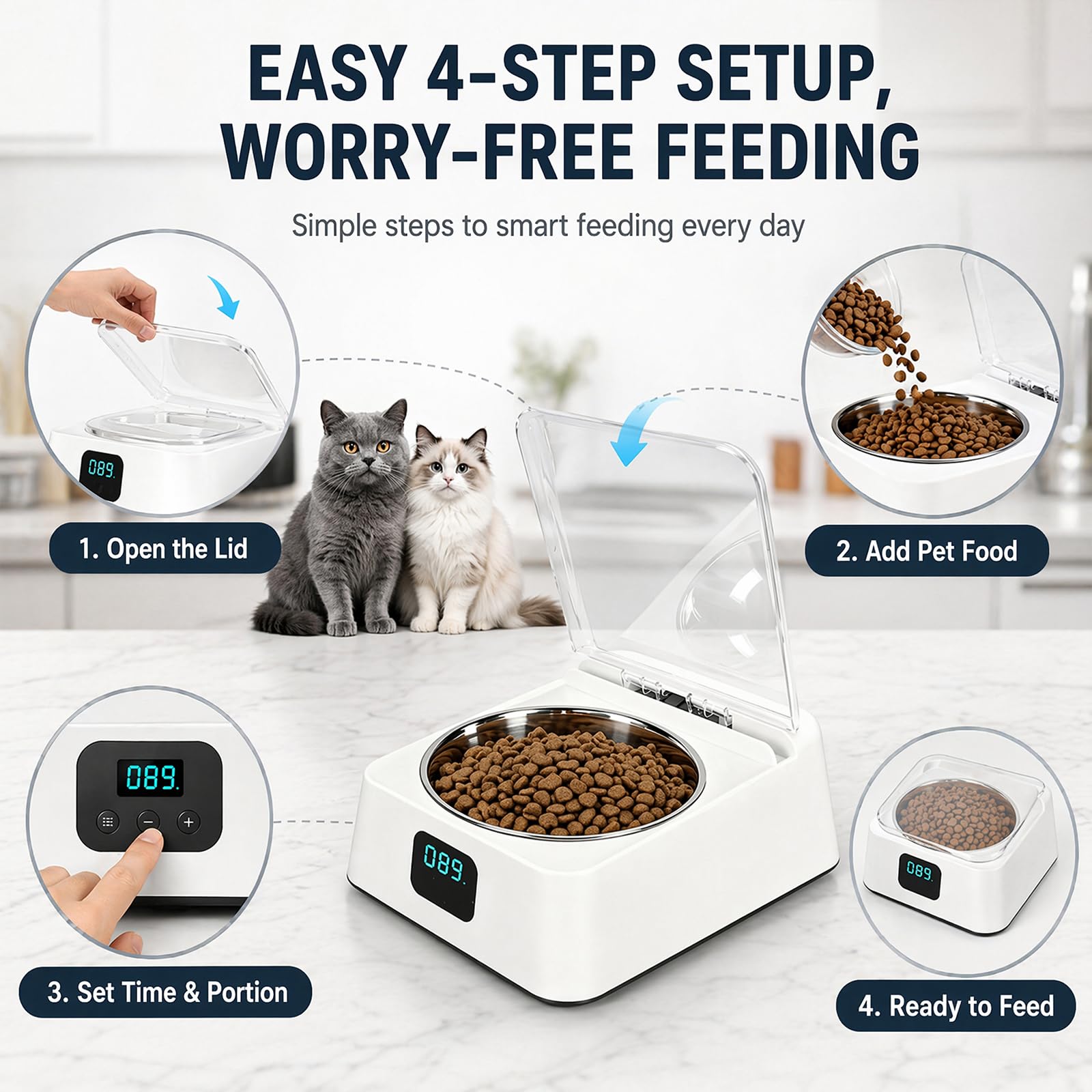 Nassfutterautomat für Katzen - Induktiv Aufklappbarem Deckel Futterautomat Katze Nassfutter,Automatisierte Futterspender für Katzen Nassfutter Trockenfutter Fressnapf