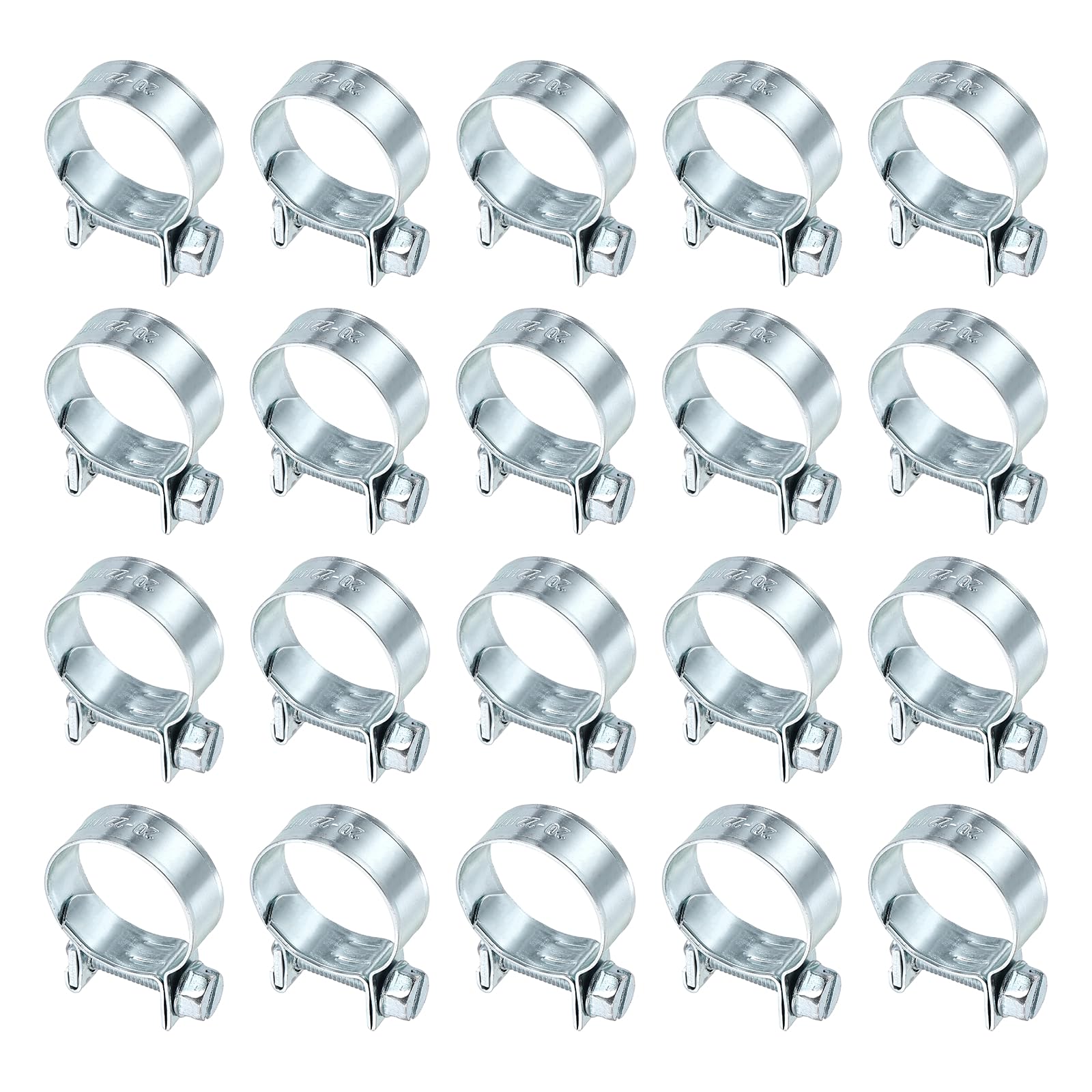 sourcing map 20pcs Fuel Injection Hose Clamp 20-22mm Adjustable Zinc Plated Steel Mini Gas Line Hose Clamp for Automotive Agriculture Plumbing Diesel Petrol Pipe