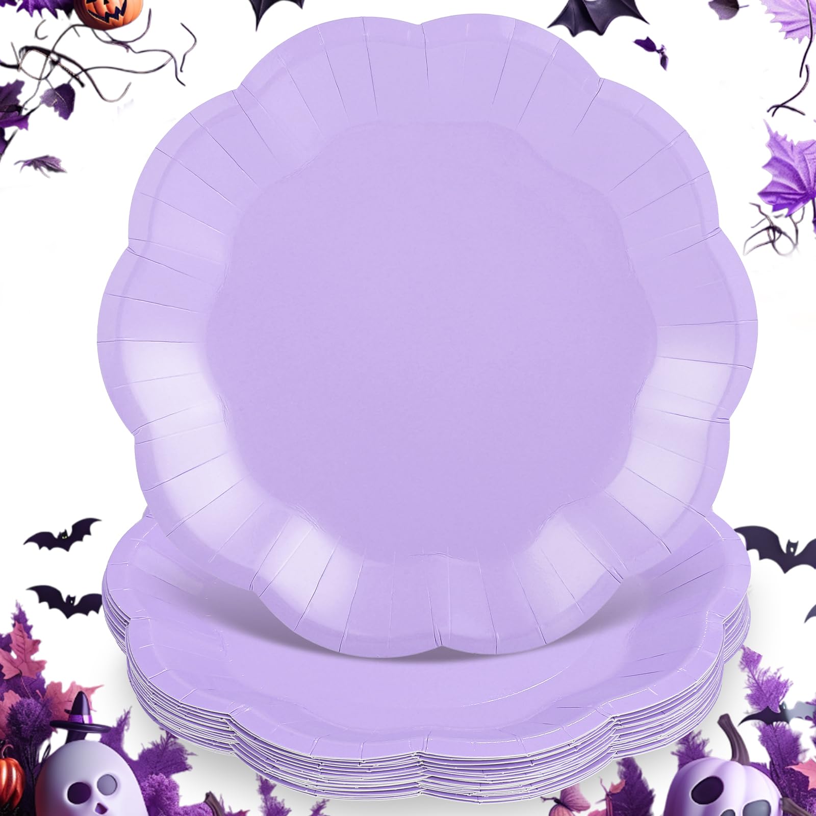 NatNarr 30 Pcs Light Purple Paper Plates, 9 Inch Scalloped Lavender Plates