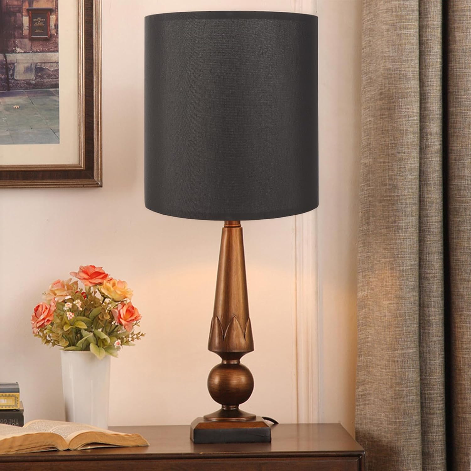 Large Tall Drum Lamp Shades Set of 2 Black Linen Lamp Shade 14×15IN(Spider) Morden LampShades for Table and Floor Lamps Handcrafted Lampshade, Easy Assembly