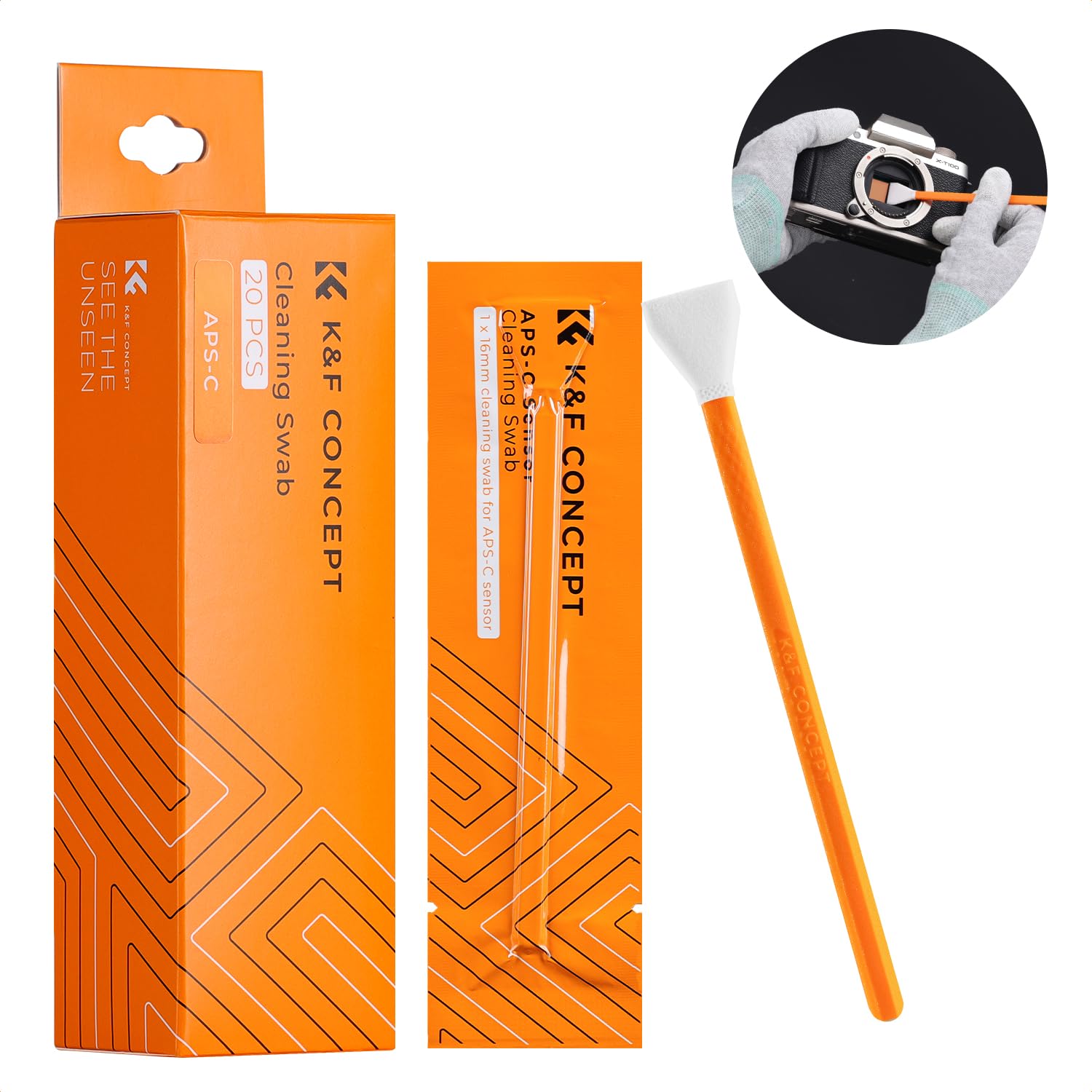 K&F Concept 20 Pack APS-C Frame Sensors Cleaning Swabs, DSLR SLR Digital Camera Dry CCD CMOS Clean Swabs Compatible with Nikon Sony Canon DSLR Camera
