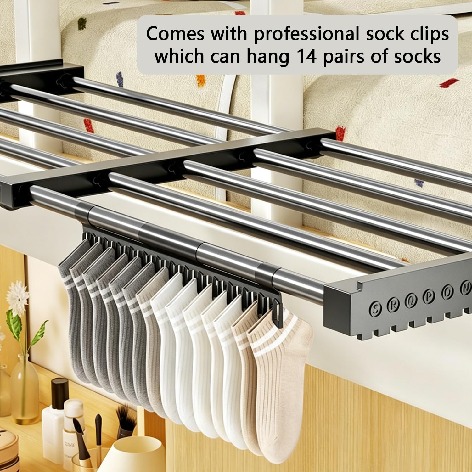 Torytoestendibiancheria da balcone con ganci per calzini, stendibiancheria da parete per interni ed esterni 38-55 cm, nero