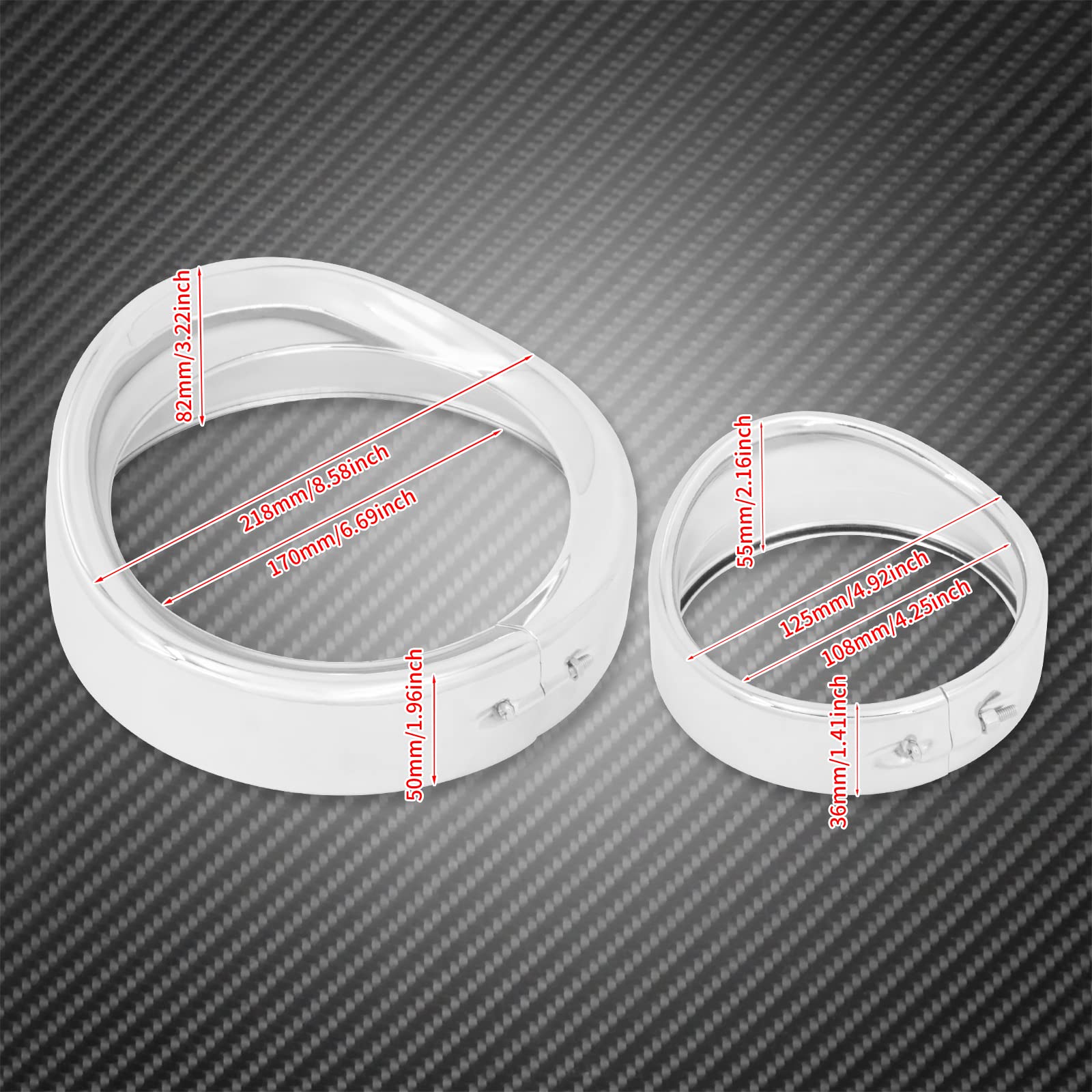 Motorrad 17,8 cm Scheinwerfer-Zierring 11,4 cm Nebelscheinwerfer-Zierring-Set Visier-Stil passend für Harley Touring Road King Street Glide Electra Glide Chrom