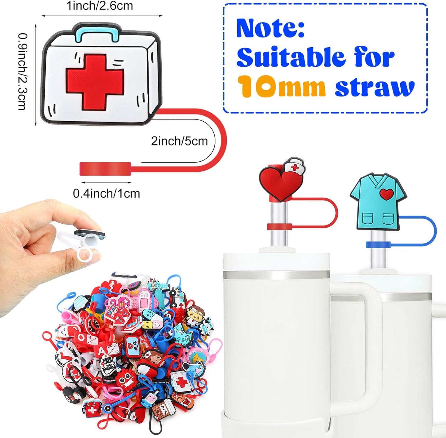 75 Pcs Nurses Straw Cover Caps Compatible with Stanley Cup, Silicone Cute Reusable Straw Toppers for Cups 30&40 Oz Tumbler Accessories 10mm - Image 2