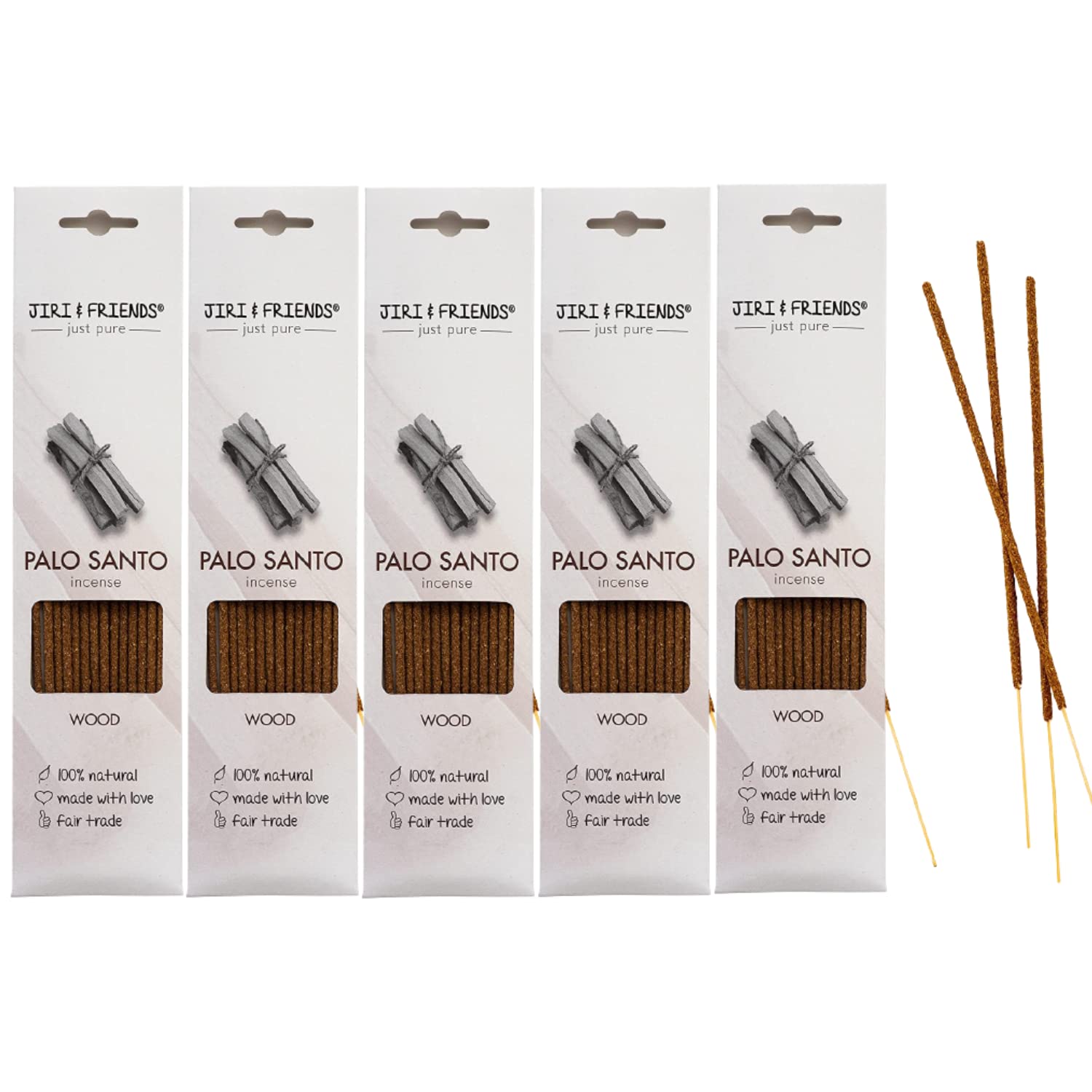 Jiri & Friends 5-Pack Natural Incense Palo Santo Holy Wood Fair Trade 100% Natural 15 Sticks.