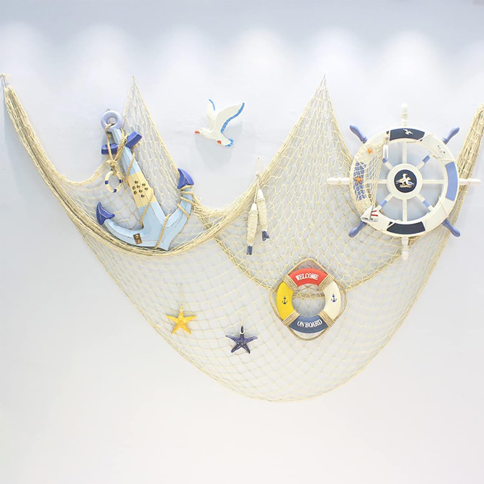 Filet De Pêche Décoratif Lin 100x200 Cm - Décoration Murale Plage, Mariage, Fête Pirate, étoiles De Mer Incluses - 9