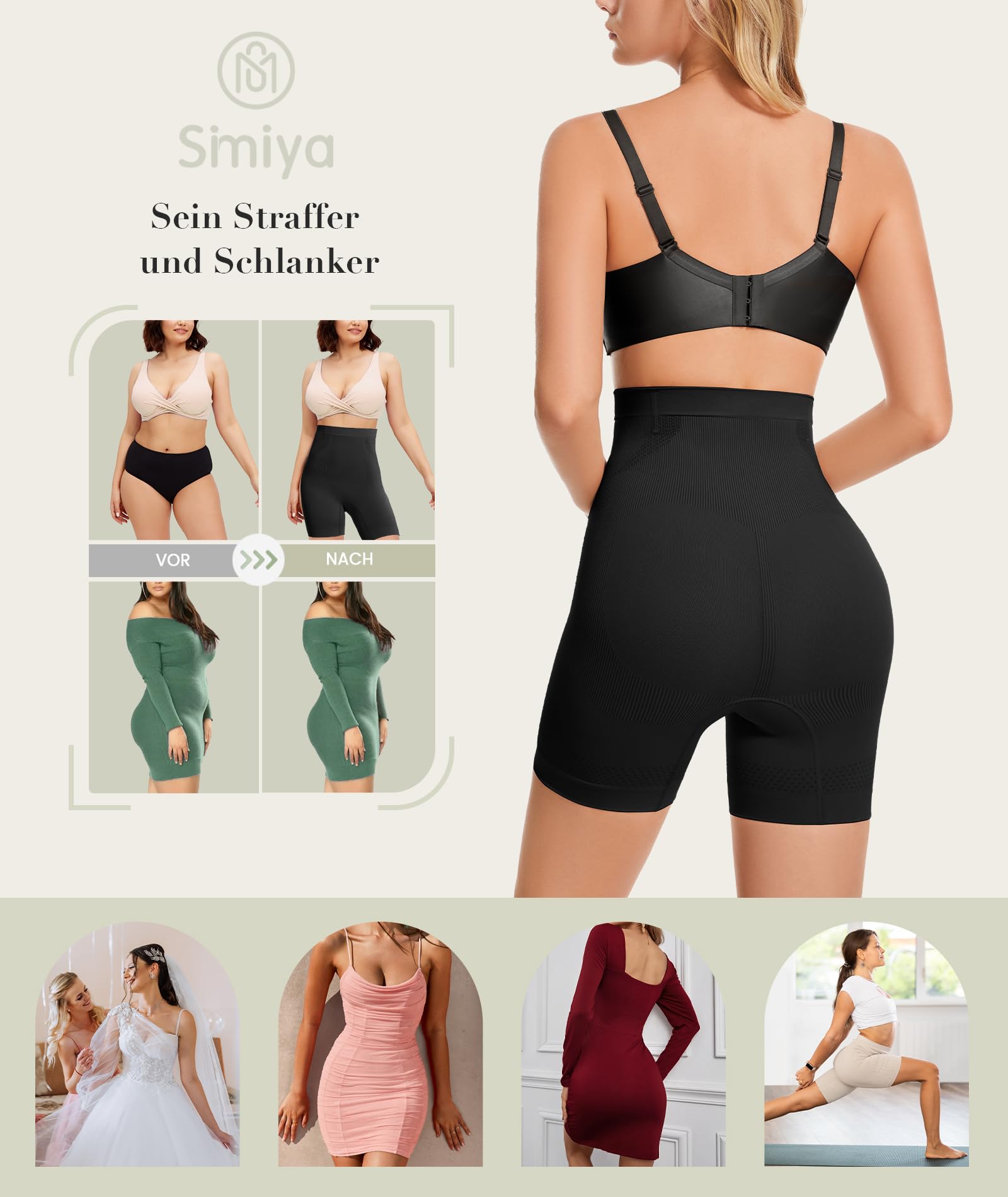 SIMIYA Mutande modellanti da donna a vita alta, modellanti, senza cuciture (2 x nero, XL)