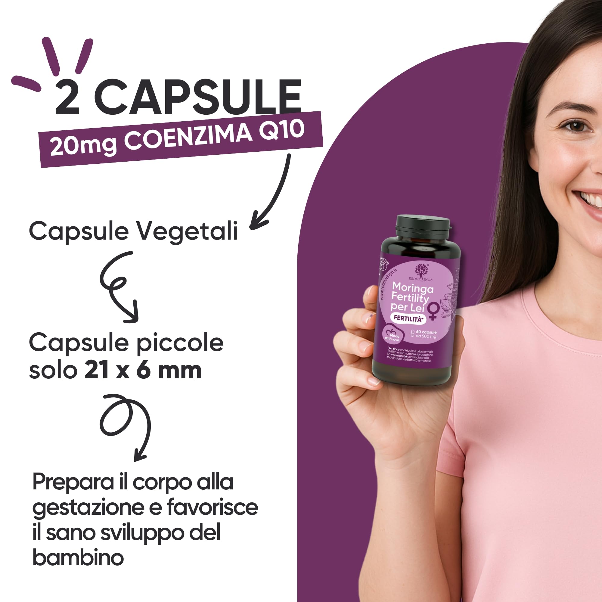 Integratore Acido Folico Mamme Resveratrolo, Moringa, Zinco, Vitamine B1, B5, B6, B12, E, D3, Acido Folico | Integratore Donna Vitamine PreMamma | Protegge DNA Mitocondriale | 180 Capsule - RedMoringa