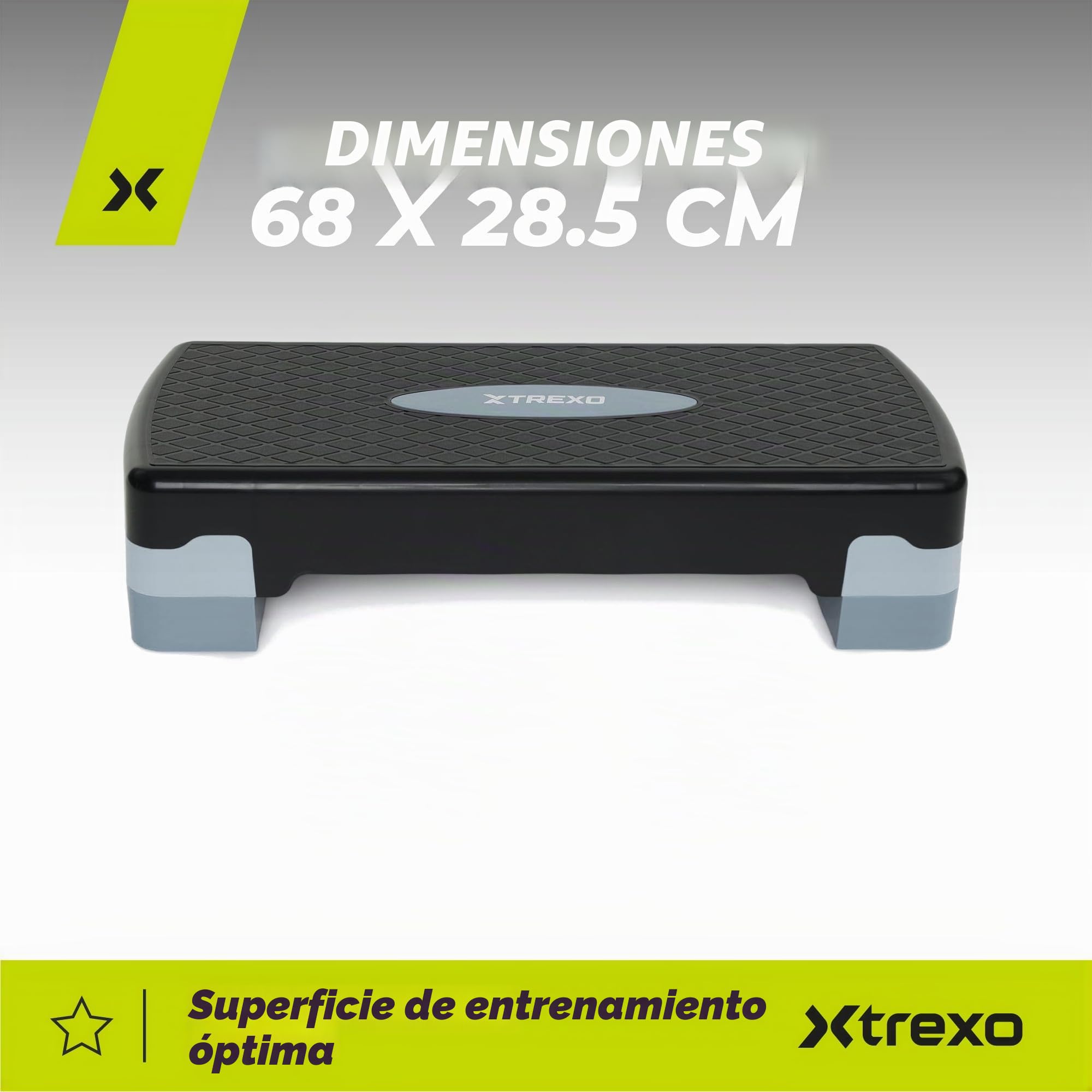 TREXO Aerobic Step - Step de 68 x 28 cm para ejercicios cardiovasculares y entrenamiento de fitness, altura ajustable de 15 a 20 cm, resistente de polipropileno y TPR Step de aeróbic de alta calidad,