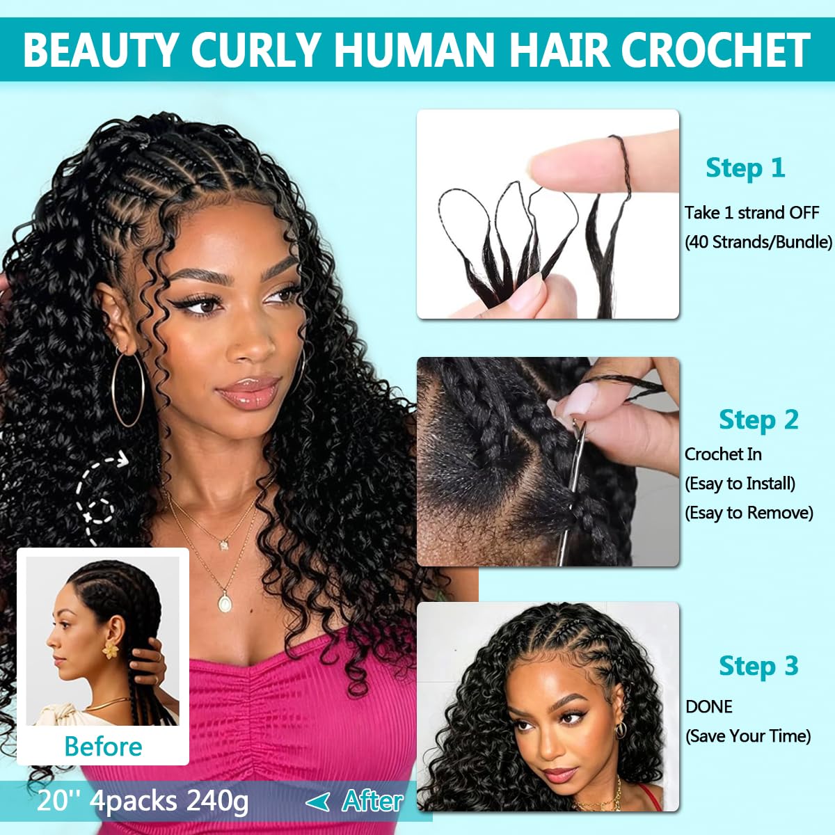 Extensions de cheveux humains au crochet à plumes, 100 % cheveux humains 180 g, 144 mèches, pré-séparés, cheveux au crochet pour femmes noires, bouclés, invisibles, 45,7 cm