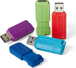 Verbatim 32GB Pinstripe USB 2.0 Retractable Flash Drives - 5 Pack Multicolor Thumb Drives with Microban Protection