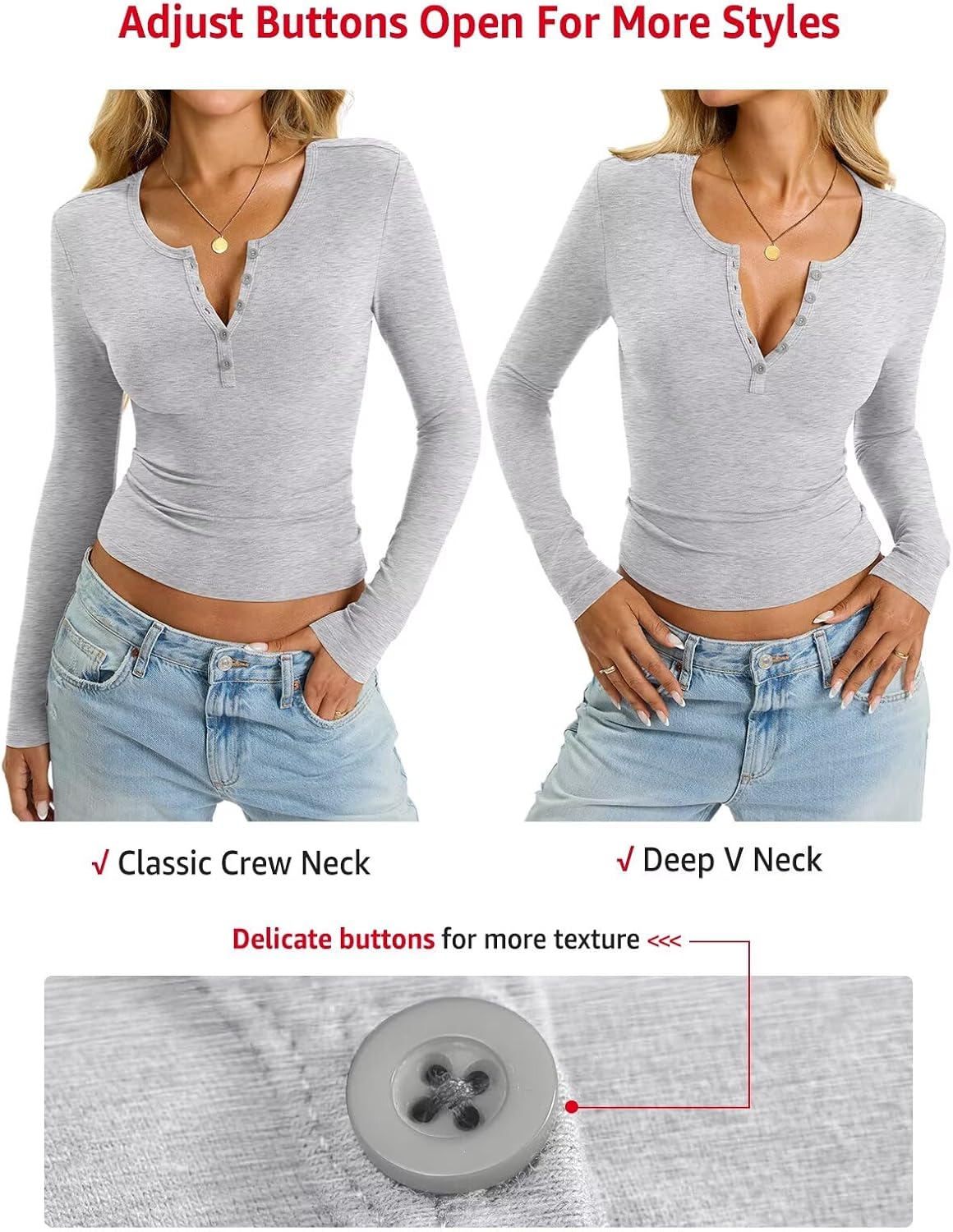 Womens Cotton Long Sleeve Shirts V Neck Henley Tops Slim Fit Basic Going Out Tshirts Fall Fashion Outfits 2025 - Image 5