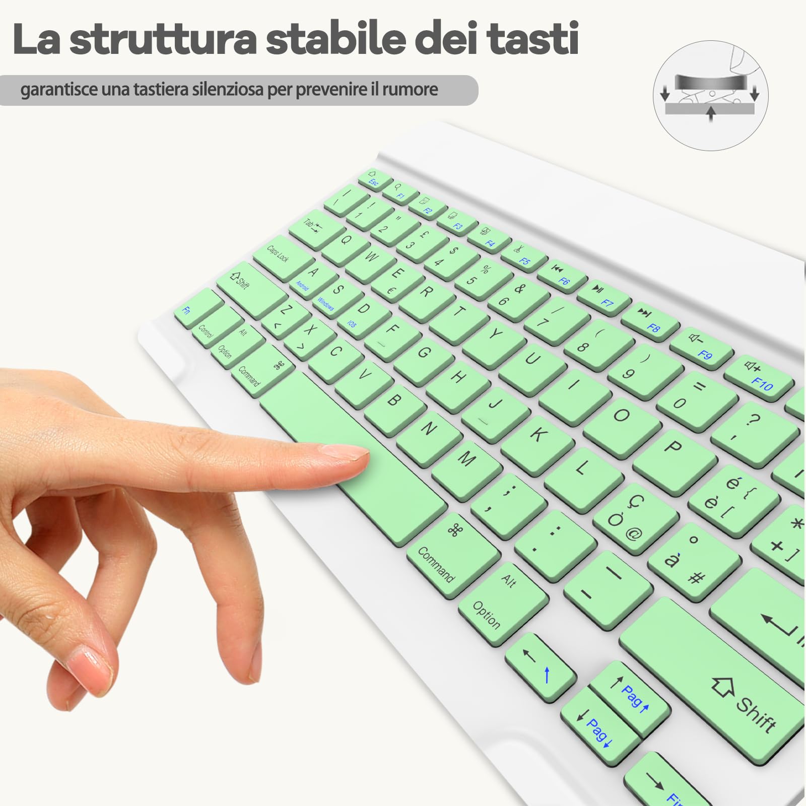 KARFUN Tastiera Wireless Bluetooth Ricaricabile Ultra Sottile per iPad/Samsung/Android/Windows, Tastiera QWERTY Italiano Bluetooth per iPad e Dispositivi Universali
