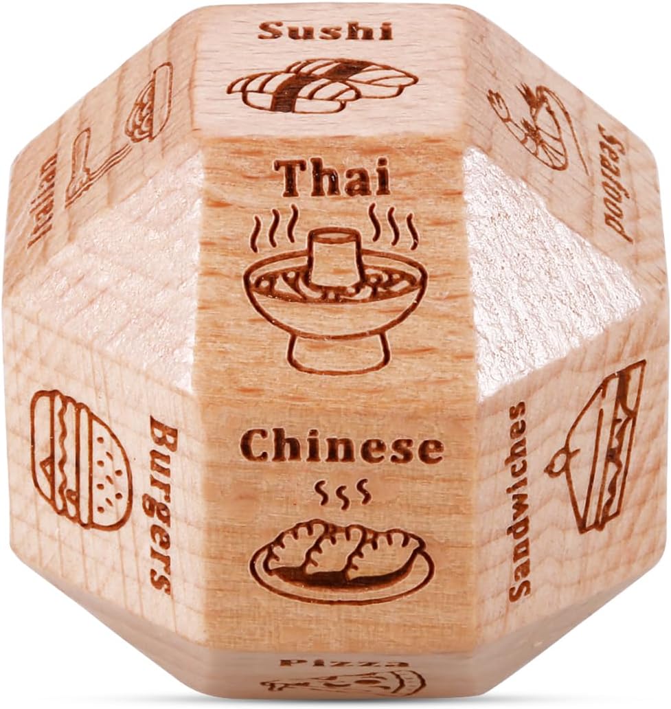Wooden Food Decision Dices for Women Men - Wife Mothers Day Anniversary Birthday Gifts for Boyfriend Girlfriend Funny Date Night Dice, Dinner Decider Dice for Him Her Anniversary for Husband Wife