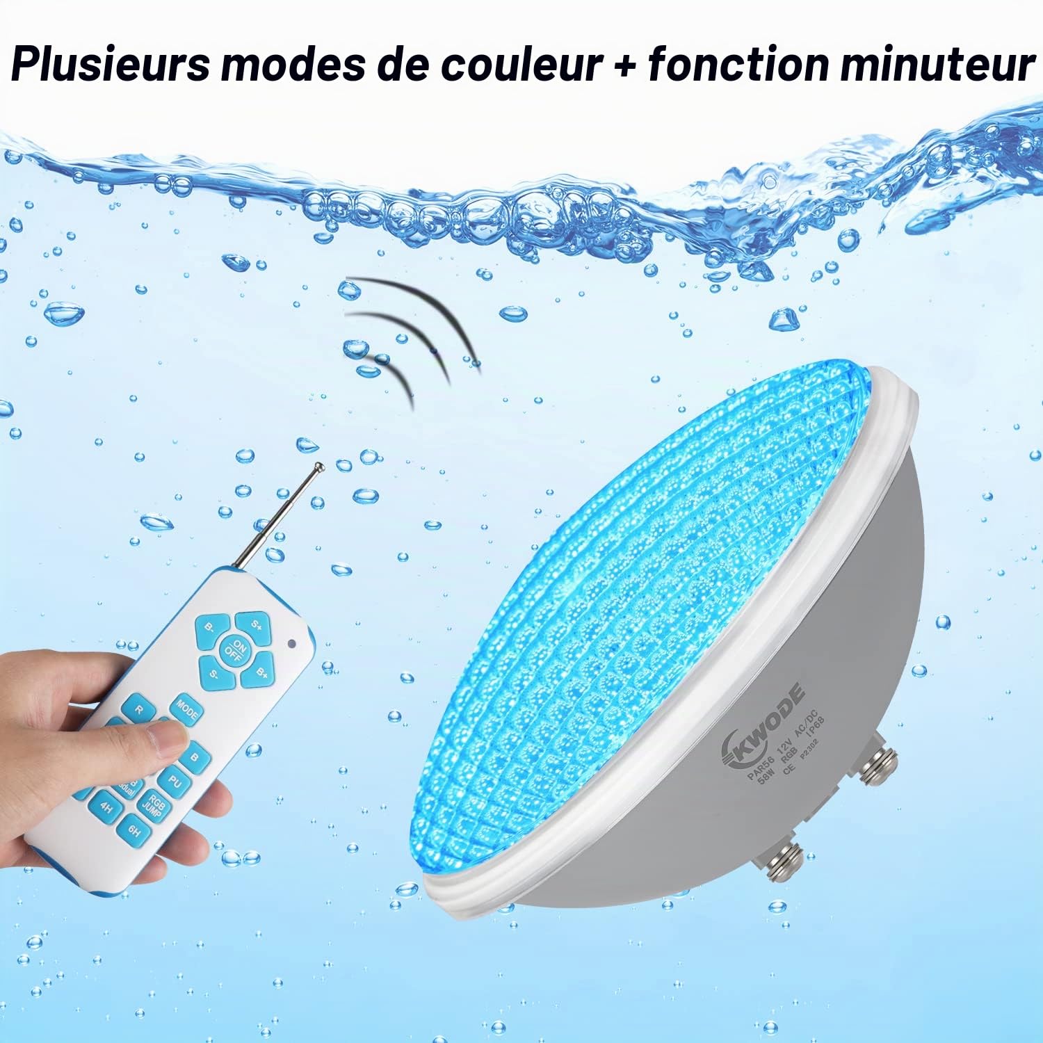 LED Pool Light par56, lumière de piscine RGB 58w, lumière de piscine étanche ip68 avec télécommande, Chronographe 2/4/6H, contrôle de commutateur