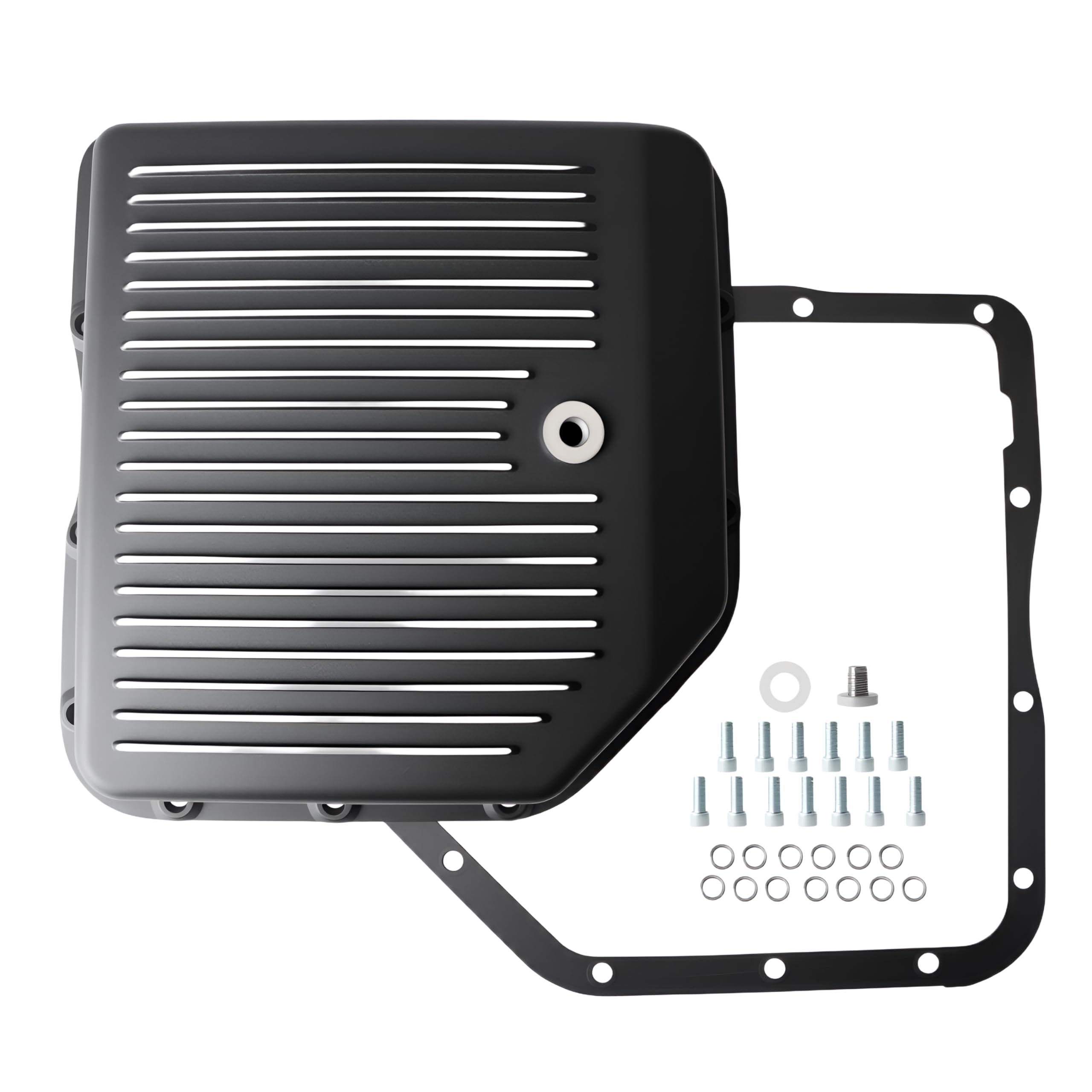 Riyhch Transmission Oil Pan with Gasket and Bolts with Drain Plug Kit Fit for GM TH250 TH250C TH350 TH350C, Pan Depth 2-1/4'' OE #SP8491BK