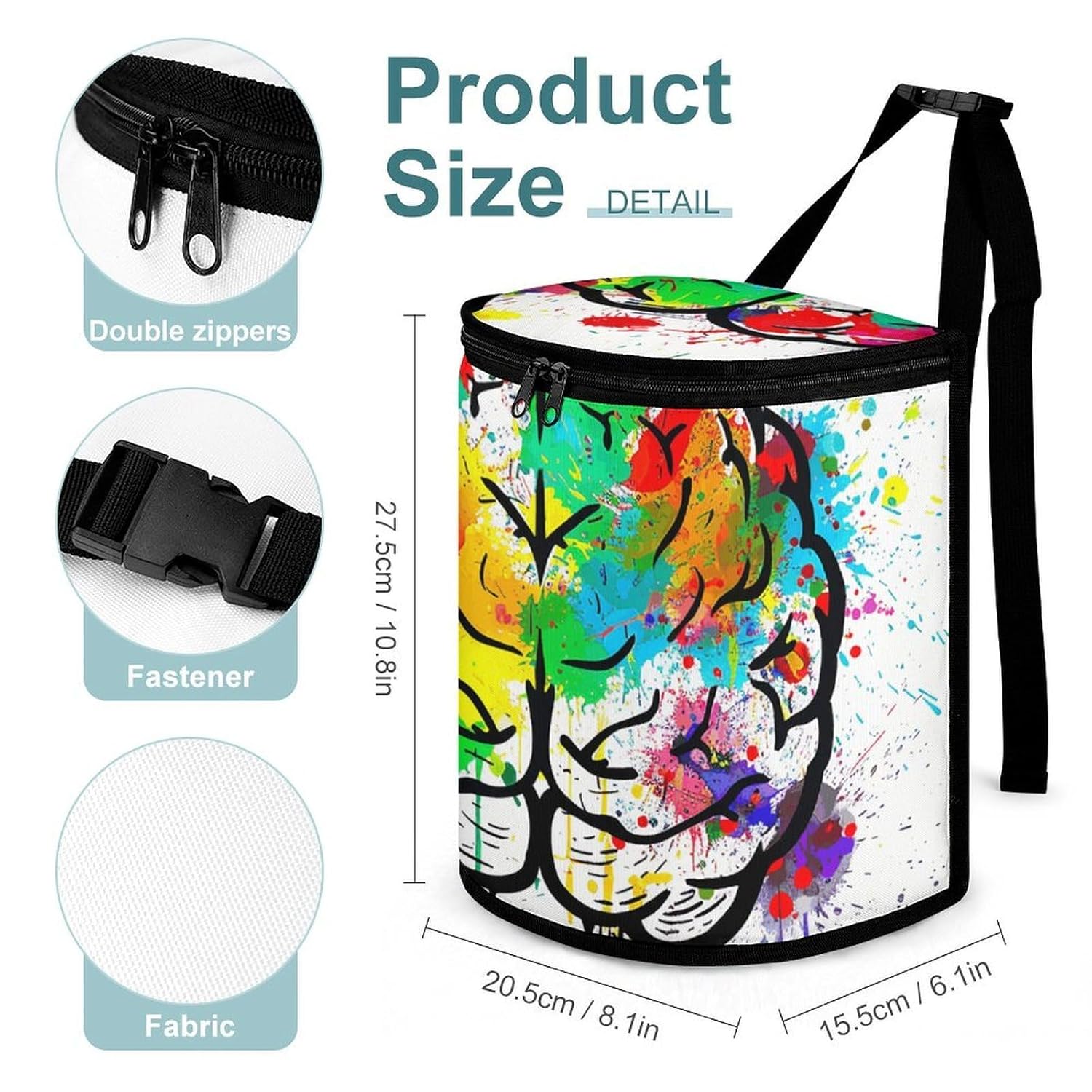 MUSM Leakproof Car Trash Can 2.5 Gallon, Durable Automotive Garbage Bag with Waterproof Liner, Hand Drawn Brain Trash Bag for Car, Truck, RV & Bathroom